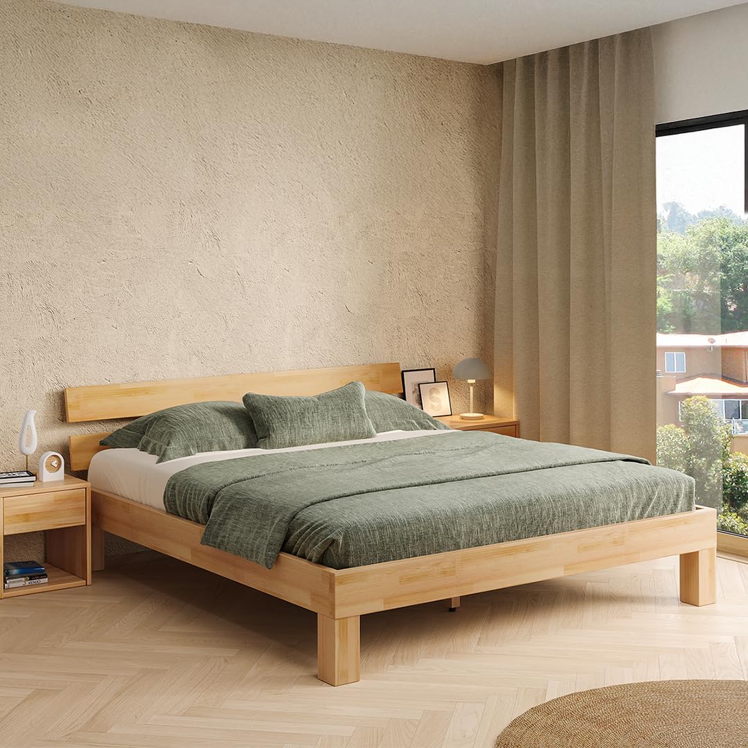 skølm Floki Massivholzbett 180x200 cm aus Buche - hochwertiges Bettgestell - Bettrahmen mit Bettkopf - Holzbett in Natur geölt - Bettrahmen geeignet als Doppelbett - Futonbett - Schlafzimmer Bett