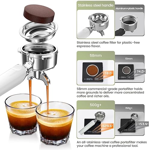 Miniatura 6 de Gevi Máquina de café expreso comercial de 20 bar con cafeteras inteligentes OPV, espumador de leche y portafiltro de 2.283 in, cafetera de capuchino