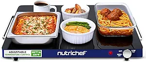 NutriChef Electric Warming Tray | Glass Surface Hot Serving Tray | Adjustable Temperature 140°F to 230°F | Energy Efficient & Space Saving | Perfect for Buffets,Parties & More | 21.2 x 16.5 IN | Blue