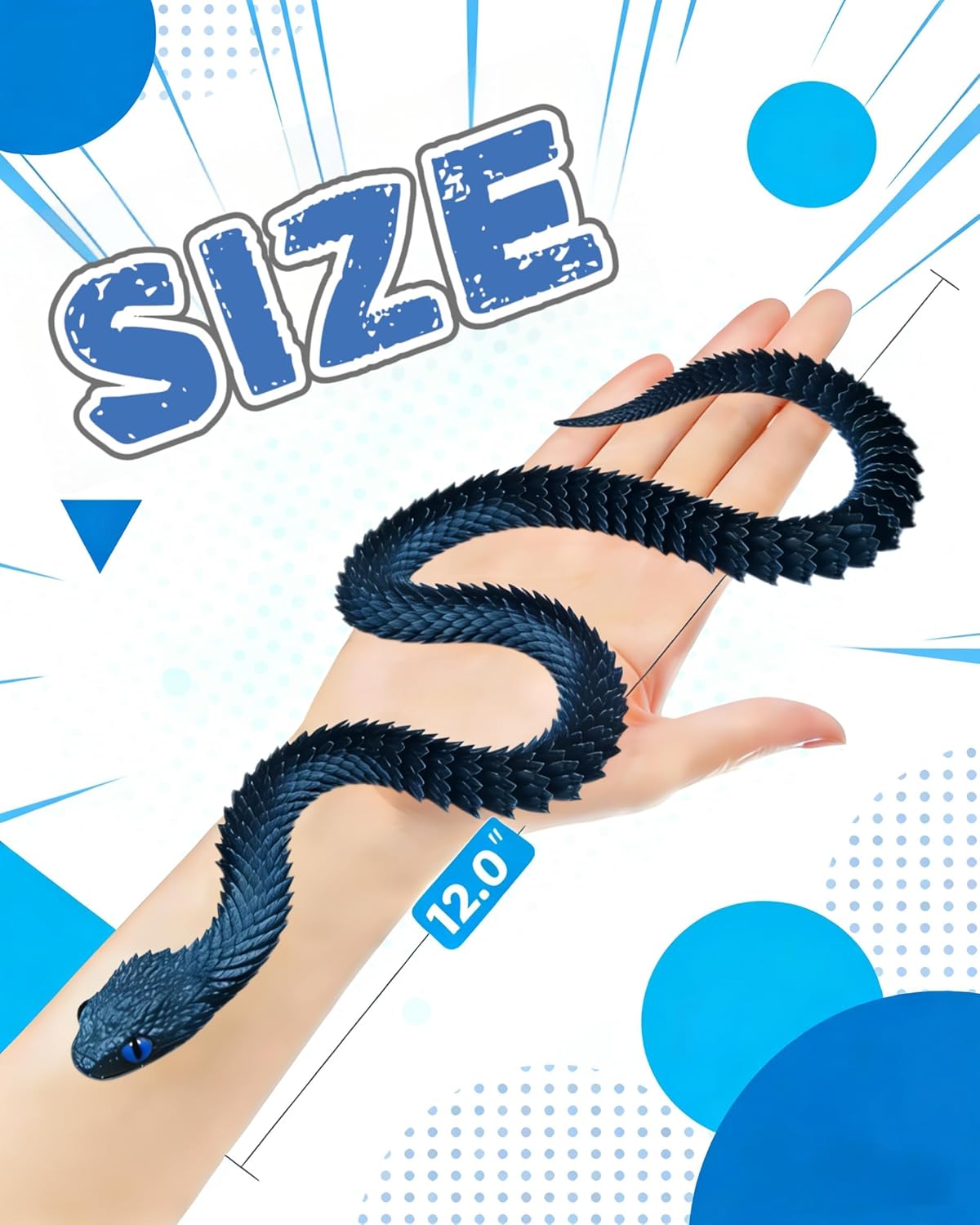 GemmiCho 3D Printed Snake, 3D Printed Fidget Toys Snake, 3D Printed Movable Animals, 3D Printed Toys, Home Office Decor Executive Desk Toy (Dark Blue)