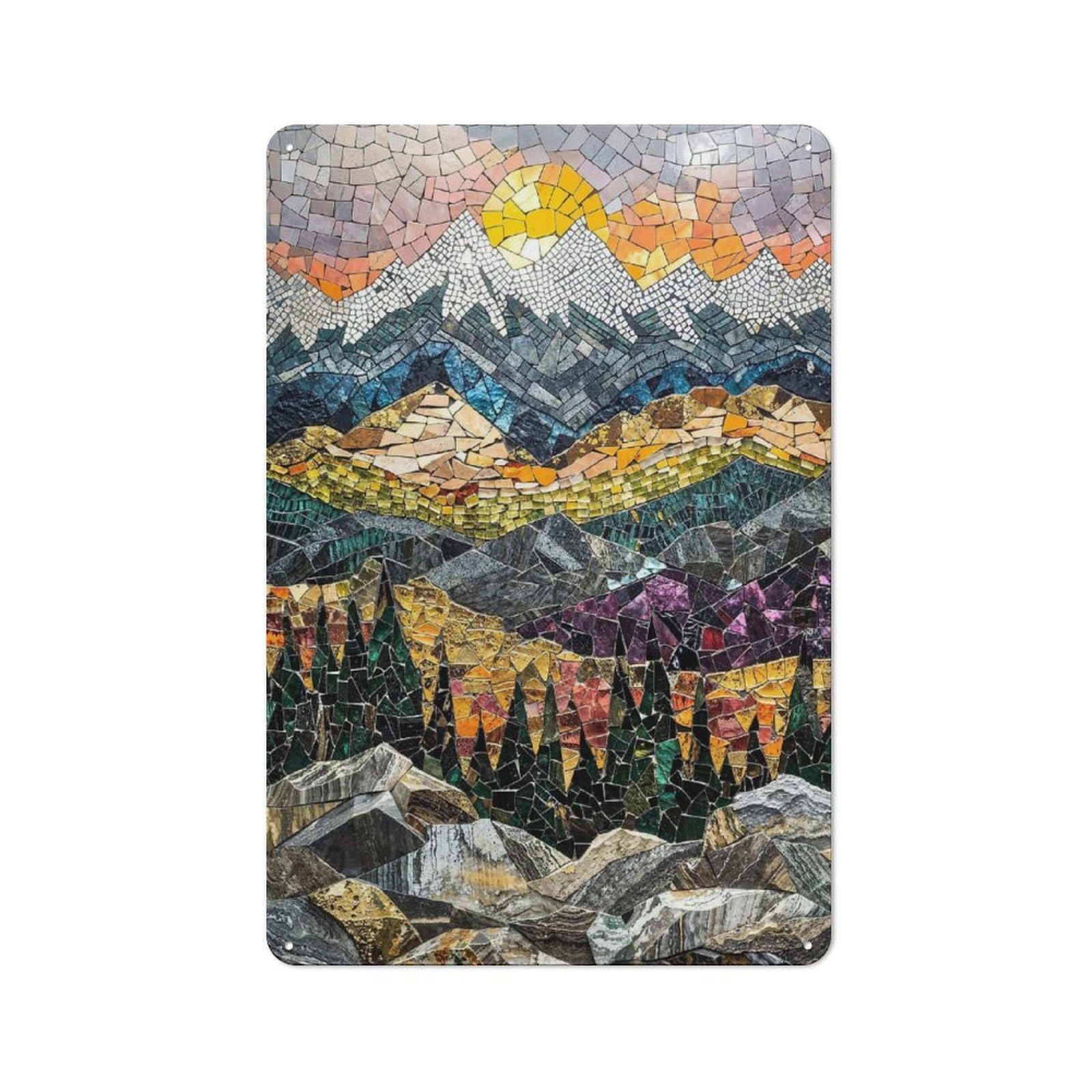 Country Style Majestic Mosaic Peaks Decorative Metal Sign 30x20cm, Bistro Wall Plaque for Restaurant, Kitchen, Counter Or Breakfast Nook