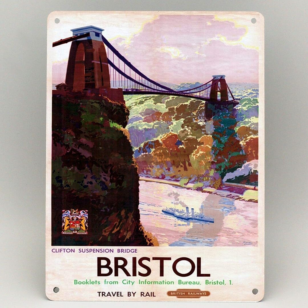 BRISTOL CLIFTON SUSPENSION BRIDGE RAILWAY POSTER METAL SIGN TRAIN RAIL TRAVEL METAL TIN SIGN 8x12 inches