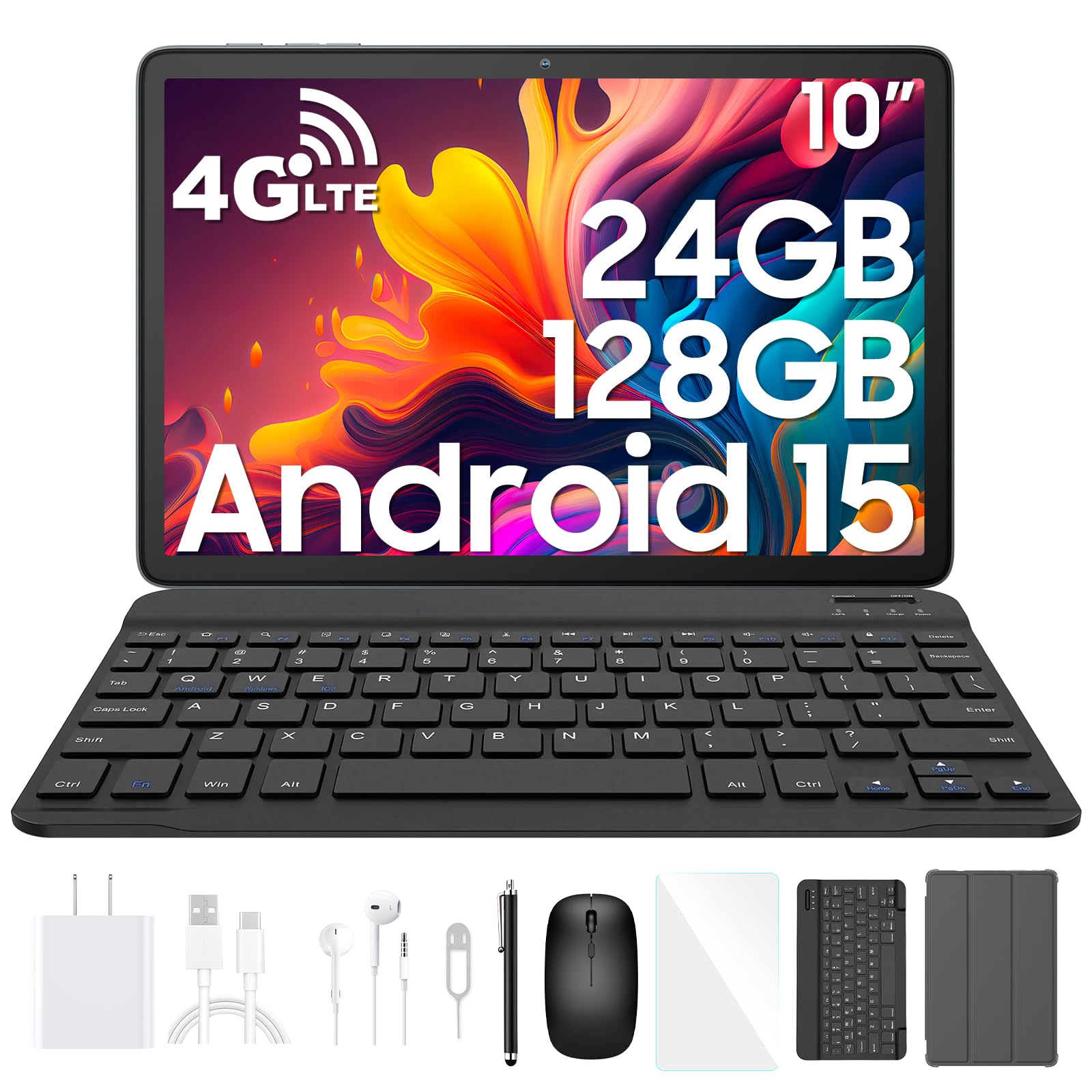 Blackview Tab60 Pro Android 15 Tablet 10 Zoll, 24GB(8GB+16GB Erweiterung) RAM+128GB ROM(2TB TF), Dual 4G LTE SIM,Octa Core PC Tablets, 7700mAh Akku, Widevine L1 HD Display, 5G WiFi, Face ID, GPS