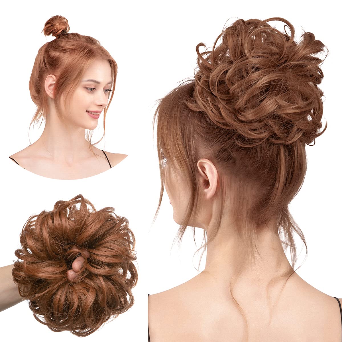 SARLA Messy Bun Hair Piece for Womens Synthetic Scrunchies Buns Extension Hairpieces Updo Pony Tail Light Auburn