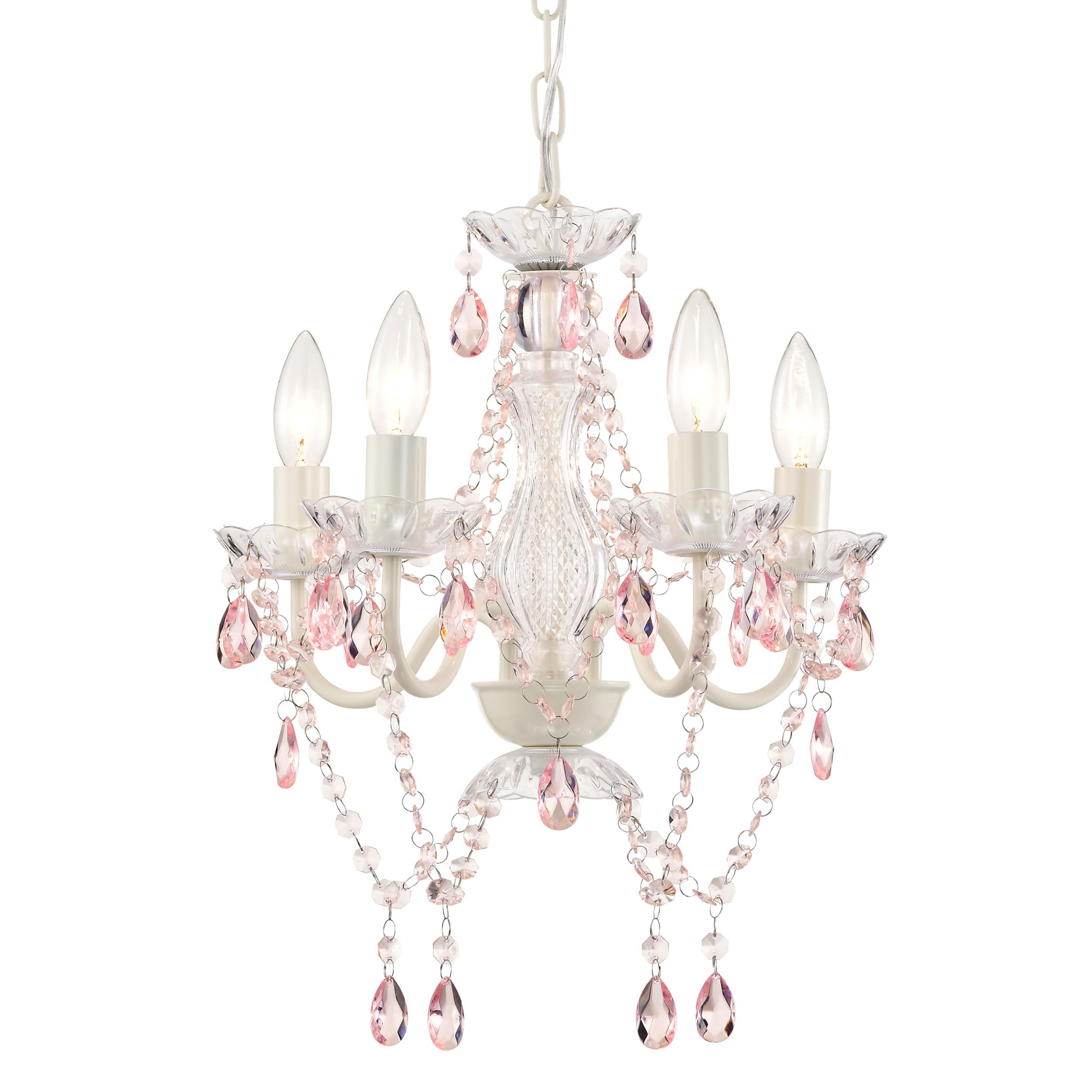 Alighting Kleiner Kronleuchter in Rosa und Weiß – 4-Flammige Pendelleuchte Ø 41 cm, Elegante Deckenlampe für Mädchen Kleine Räume, Schlafzimmer, Kinderzimmer, Flur, E14