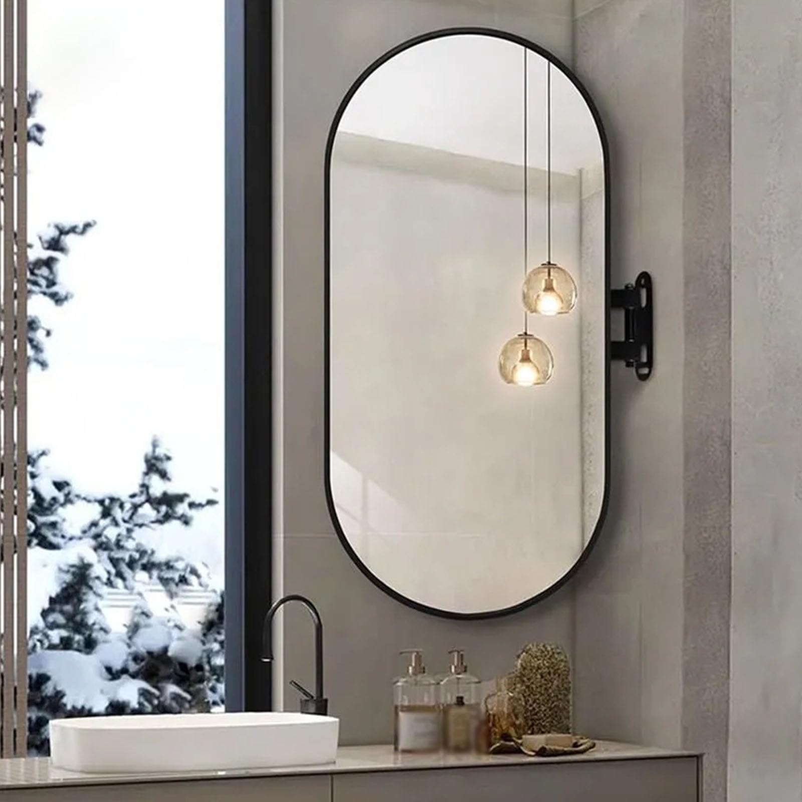 Miroir Mural d'angle Pivotant, Miroir d'angle Mural,Ovale Miroir De Salle De Bain,30x50cm 35x60cm 30x60cm 40x70cm 50 X 90cm Miroir Décoratif avec Cadre en Aluminium(White,W40xL70cm)