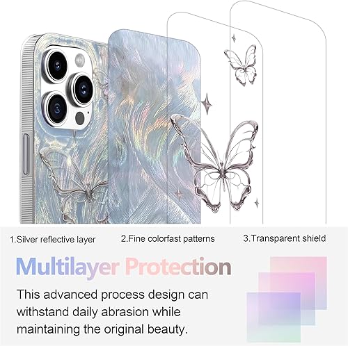 Miniatura 2 de I-MGAE-IN-AR - Funda compacta para iPhone 16 Pro Max con diseño de mariposa plateada brillante, a la moda, suave, delgada, de poliuretano