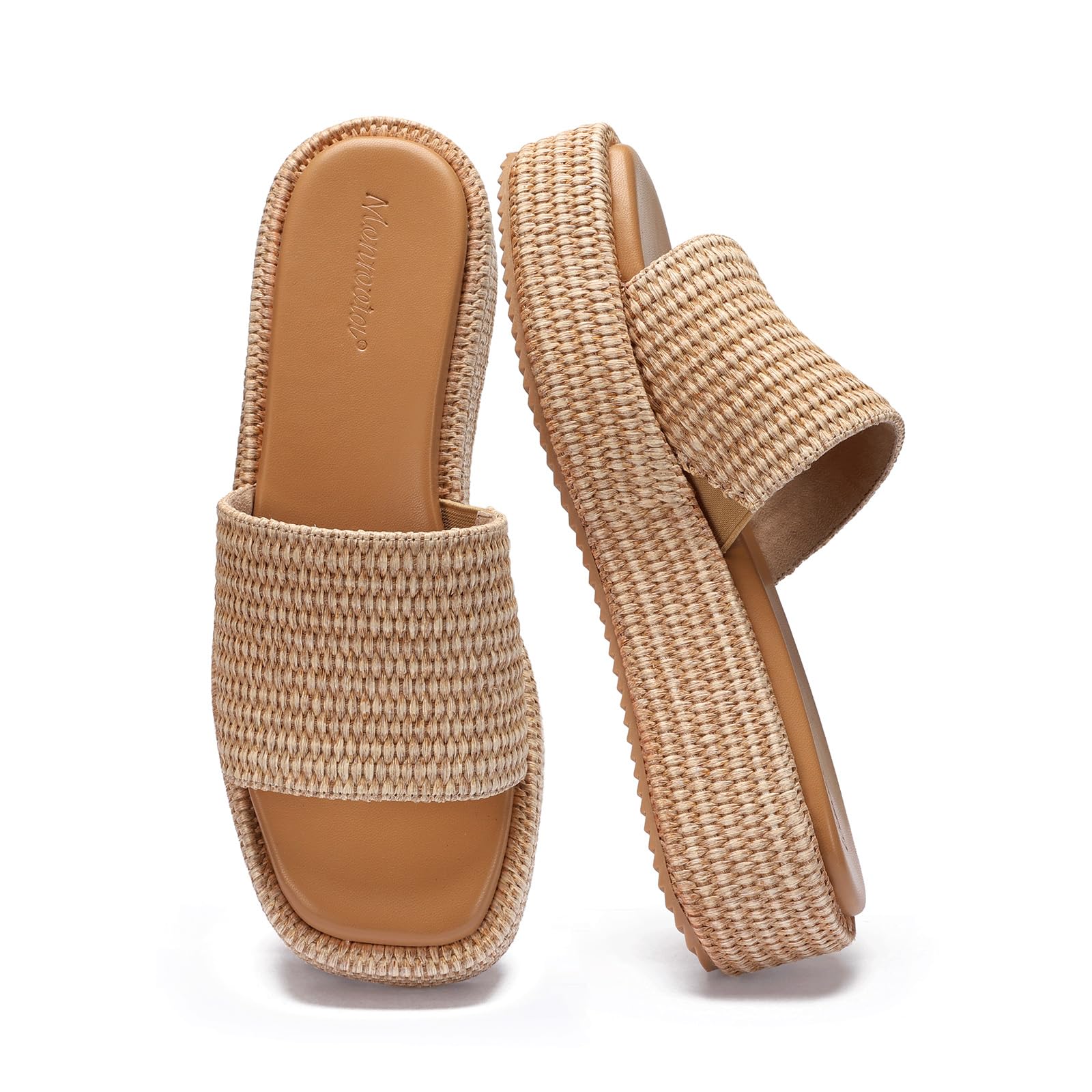 Monrovia Platform Sandals Women Raffia Espadrille Slides, Woven Straw Flatform Beach Sandals Women, Slip On Summer Vacation Shoes, Comfortable Casual Daily Wear