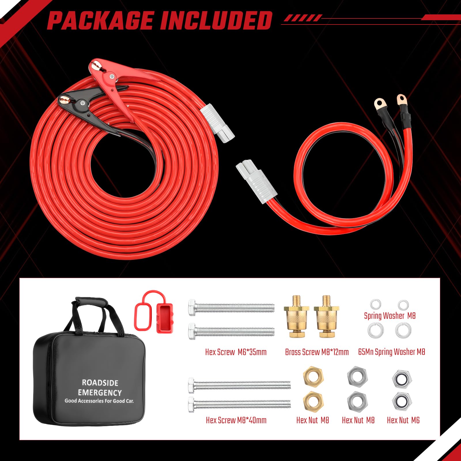 Cavi di avviamento per veicoli pesanti, 6 m, 1500 A, calibro 1/0, kit di cavi di avviamento per auto, SUV, camion, camper fino a 8 litri di benzina