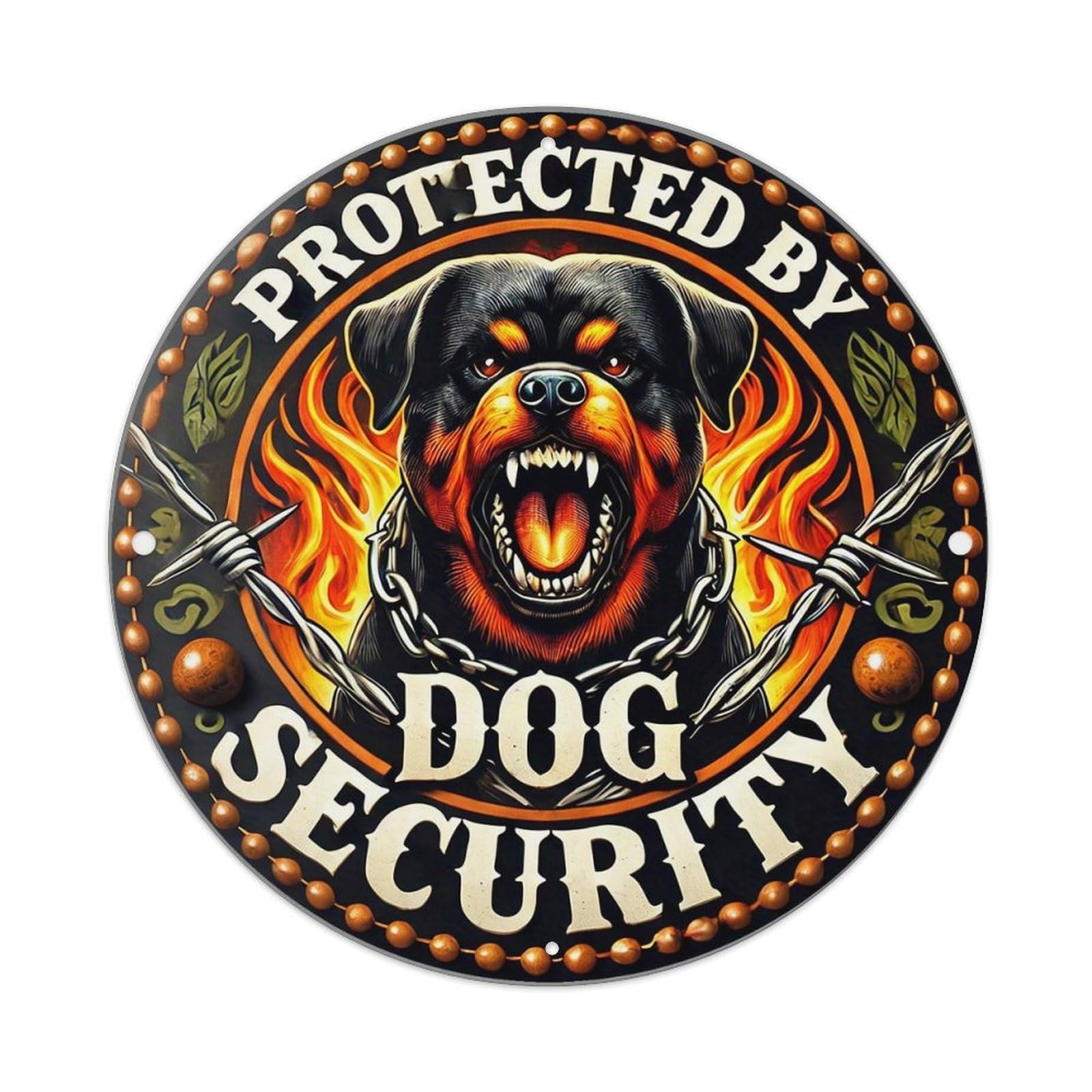 Protected By Dog Security Tin Sign Metal Poster Vintage Metal Signs for Home Man Cave Bar Cafe Kitchen laundry room Wall Decorations 8x8 inches