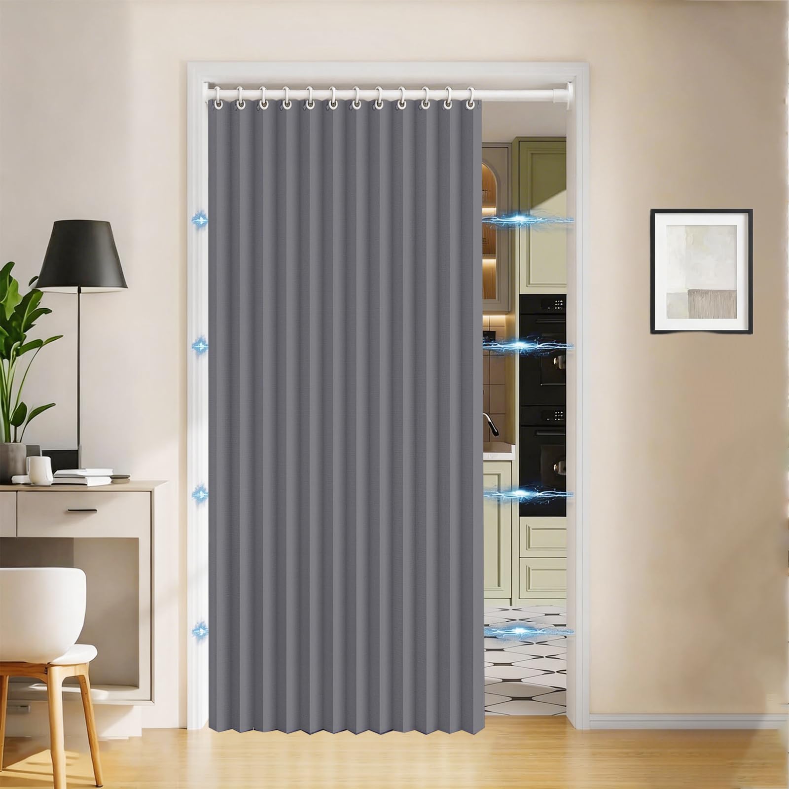 Magnetic door curtains, foldable pleated curtains, suitable for bedrooms, room partitions, and living rooms-gray-W200xH220cm