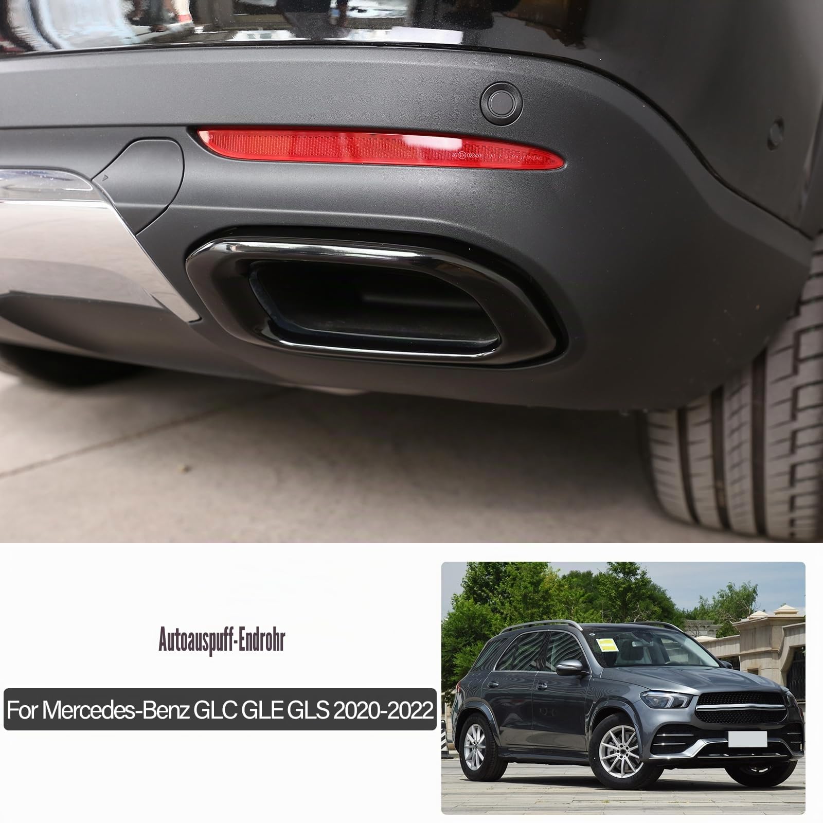 Für MB Benz GLE 350 GLE 450 GLC GLS W167 X253 X167 2020 2021 2022 Schalldämpfer Auspuffrohr Endrohr Heckabdeckung Zierleiste Auto Außen Zubehör (Edelstahl Hellschwarz)