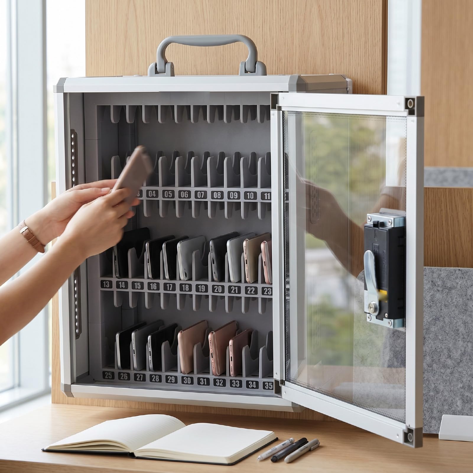 Alomejor Cassetta di Sicurezza per Telefono con 36 Scomparti Archiviazione Elettronica per Uffici Scuole Lega di Alluminio Resistente 285x215x365mm