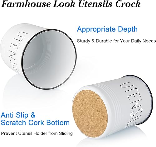 Miniatura 3 de Bivvclaz Soporte para utensilios de cocina, 6.7 pulgadas para encimera de cocina, utensilios de cocina con fondo de corcho, decoración moderna de