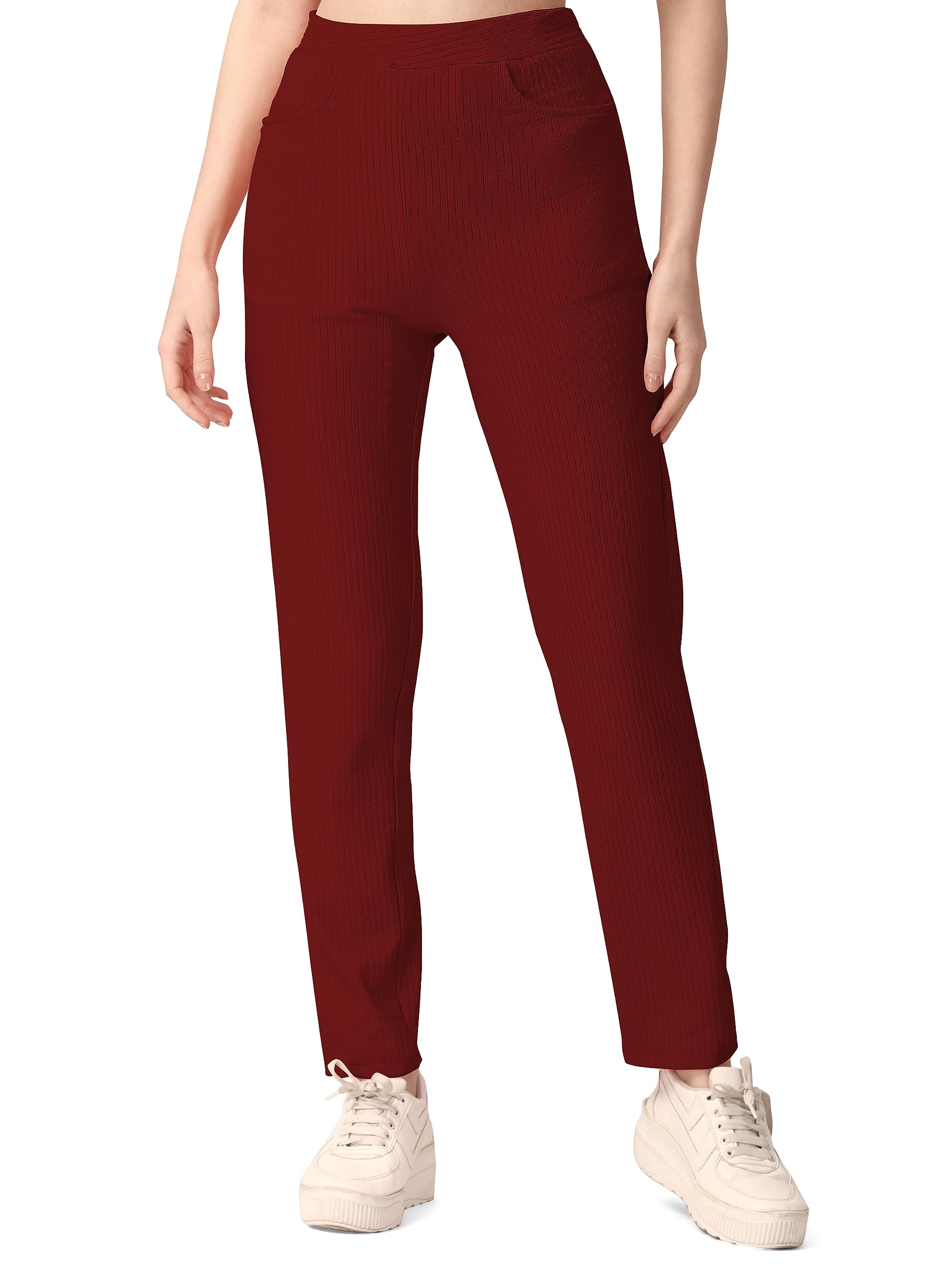 mehrang Women Cotton Trouser Pant Regular Fit, Women Regular Fit Lycra Trousers Women's High-Waisted Pant, Elastic Lycra Waistband with 2 Pockets-picture-12