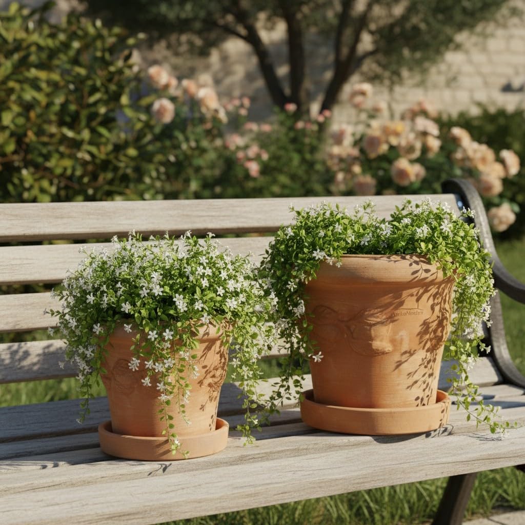 Teramico Pflanzgefäß Limoni, italienisches Terracotta, inkl. Teller (40cm) | Wunderschön detailliertes Terracotta Pflanzgefäß aus originaler Handarbeit. Ideal für Ihre Gestaltung von Haus & Garten.