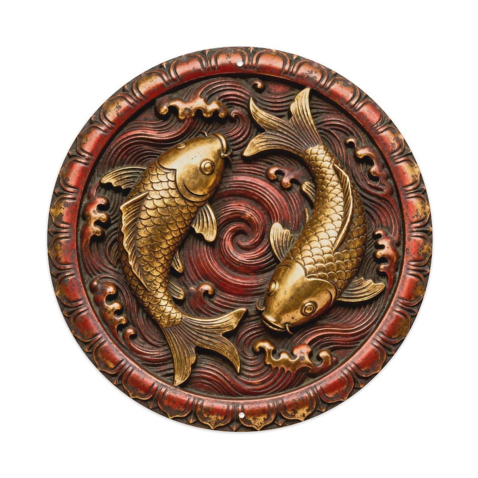 Tibet Twin Fish Swirl Water Metal Tin Sign Plaque
