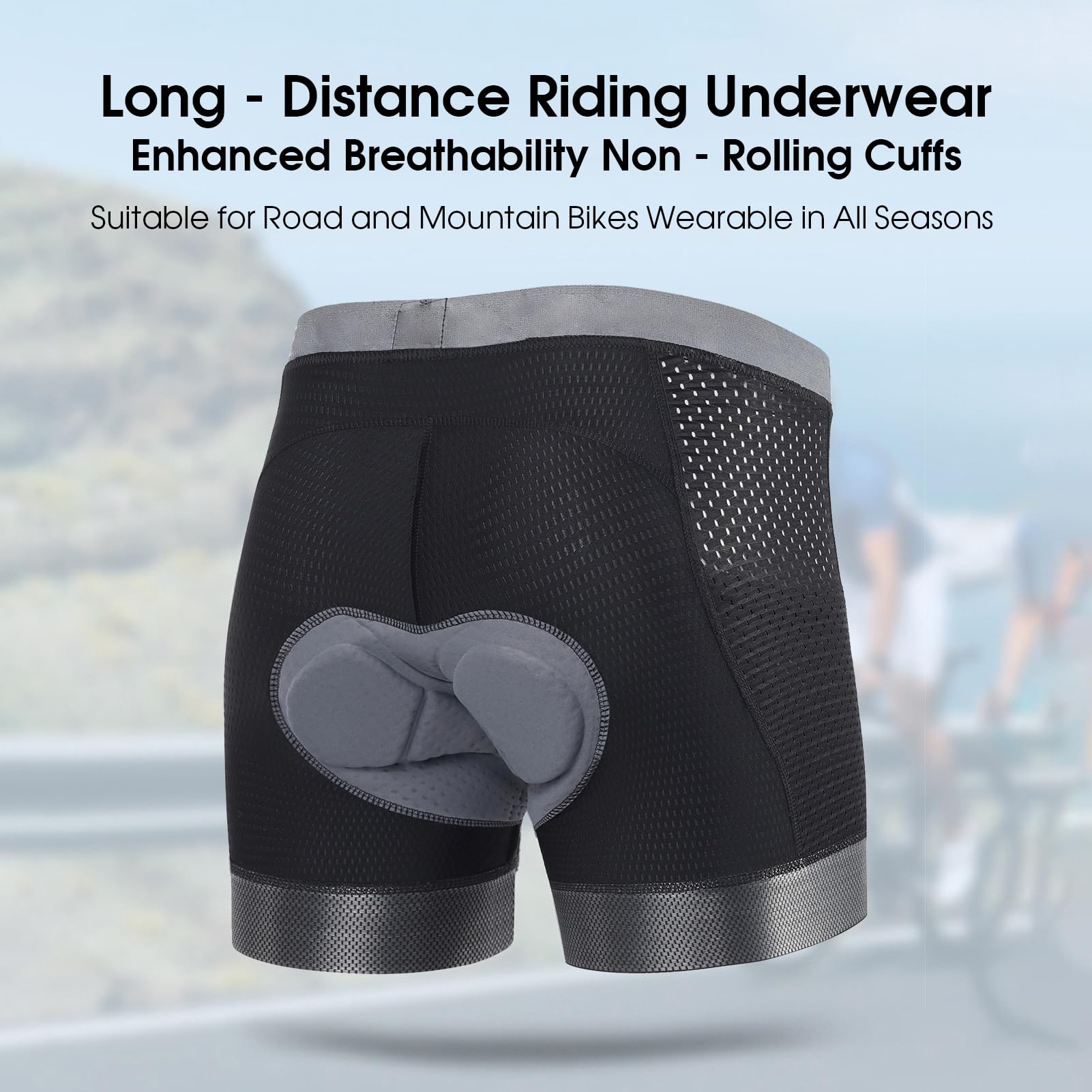 Herren Fahrradhose Gepolstert Atmungsaktive Radlerhose mit Silikonpolster Schnelltrocknend, Hochelastisch mit Großen Taschen für Lange Fahrten