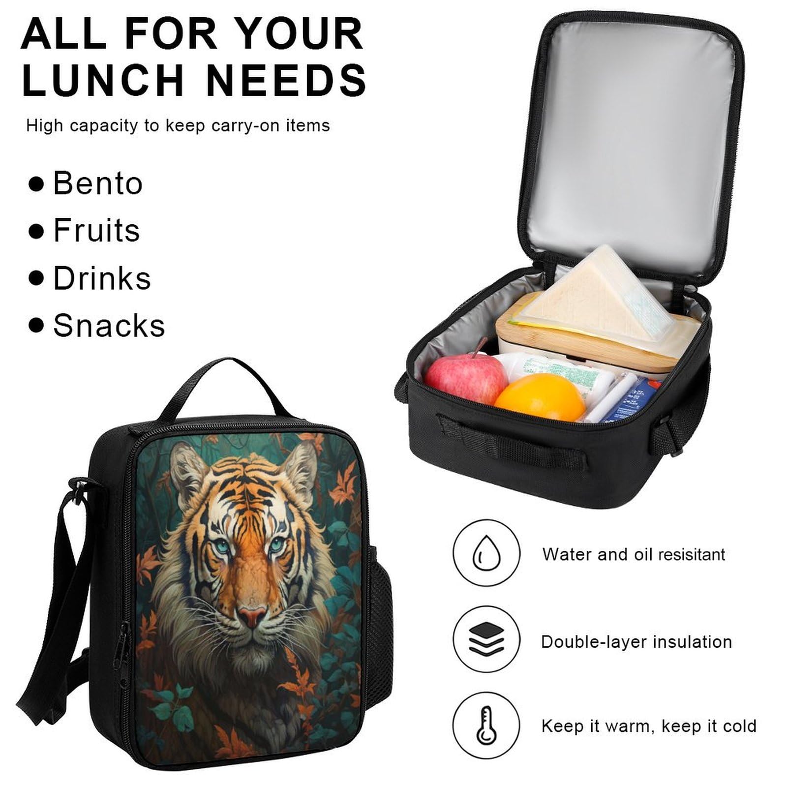 Sac Tigre Personnalisé avec Boîte à Déjeuner et Trousse à Crayons, Lot de 3 Sacs d'école Animal Thème, Sacs avec Boîte à Déjeuner