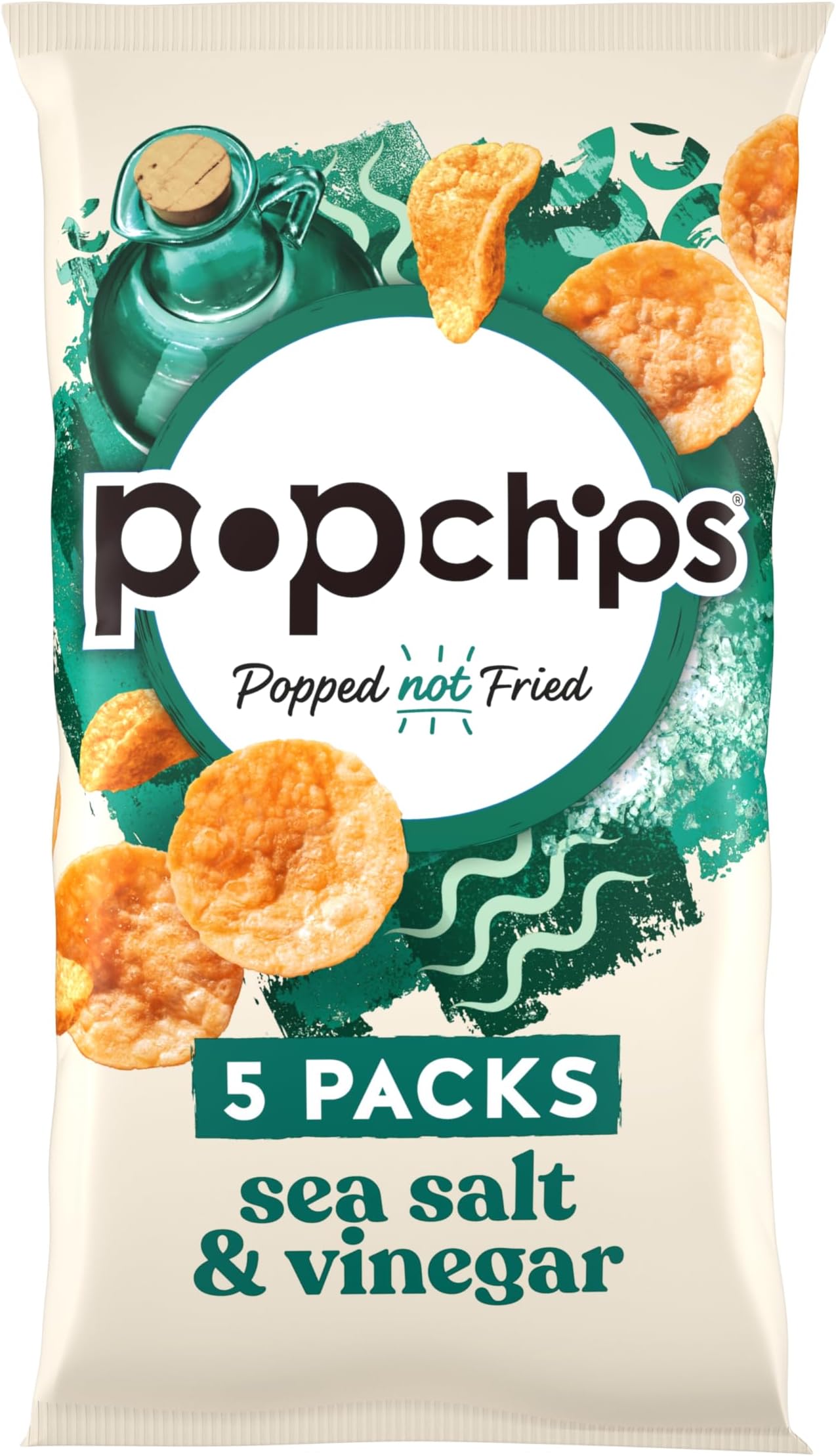 SEA SALT & VINEGAR Multipack Crisps 5 Pack Bag - Popped not fried, No artificial flavours or colours, Suitable for vegans
