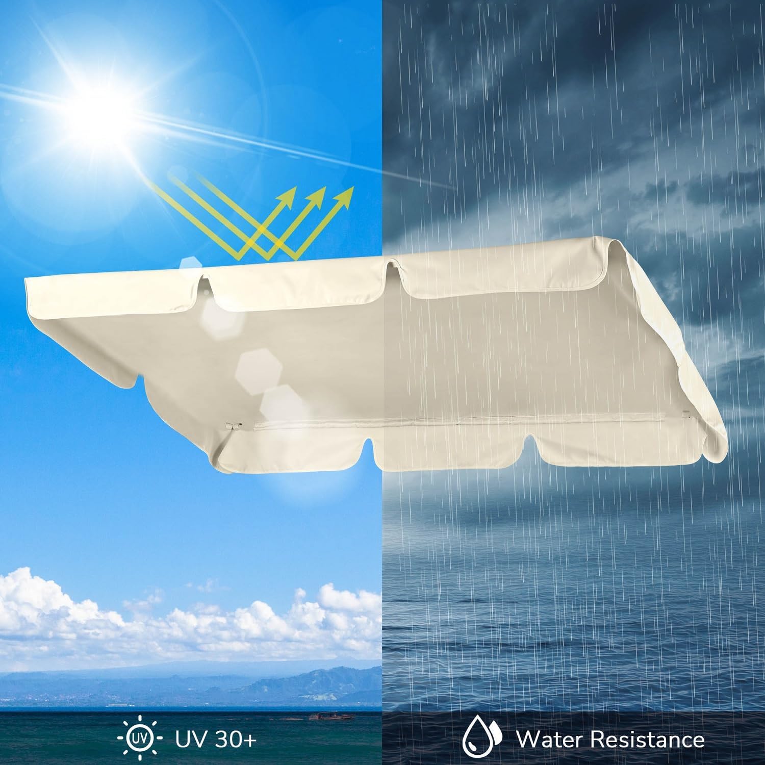 Replacement Swing Chair Canopy 2 or 3 Seat Swing Top Cover Scalloped Edge Garden Swing Seat Canopy Cover Top Cover for Patio Yard Seat 76 3/8" x 44 1/8"(Ivory, 76 3/8" x 44 1/8")