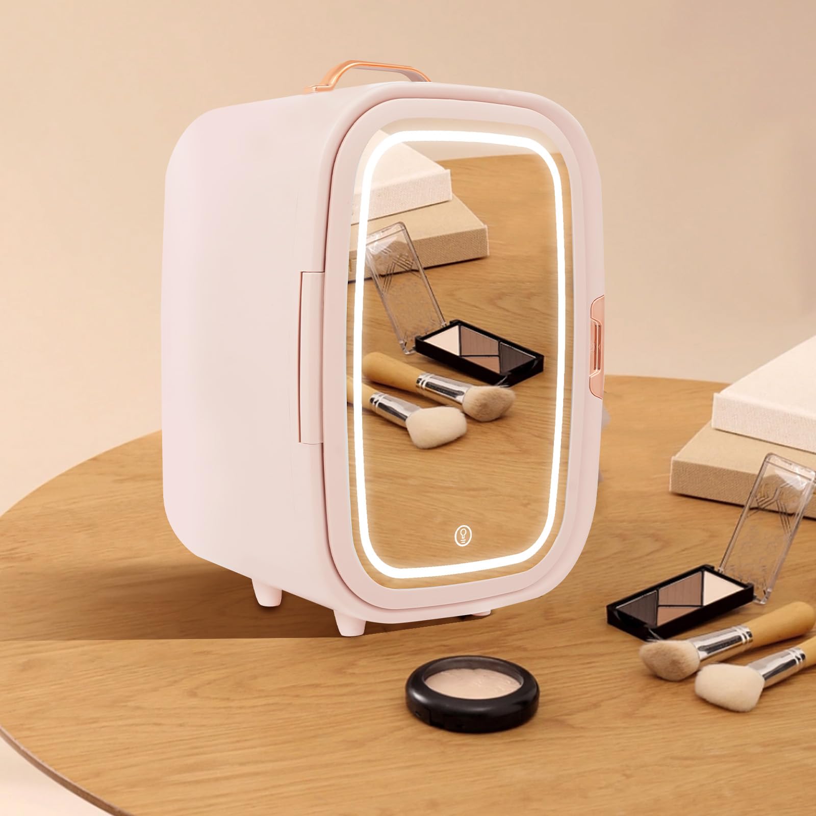 Mini Kosmetik Kühlschrank Auto Kühlschrank Mini Kühlbox, Ultra-Leise (20 dB) mit LED-Spiegel für Skincare & Make-up, klein Kühlschrank für Hautpflege Schlafzimmer und Badezimmer,29 x 25 x 44 CM (Rosa)