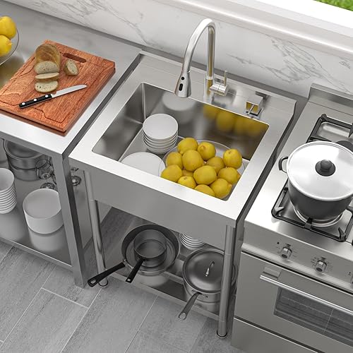 Miniatura 2 de Lordear Fregadero de acero inoxidable de 24 a 24 x 21 pulgadas, fregadero de cocina independiente de acero inoxidable de un solo tazón, uso