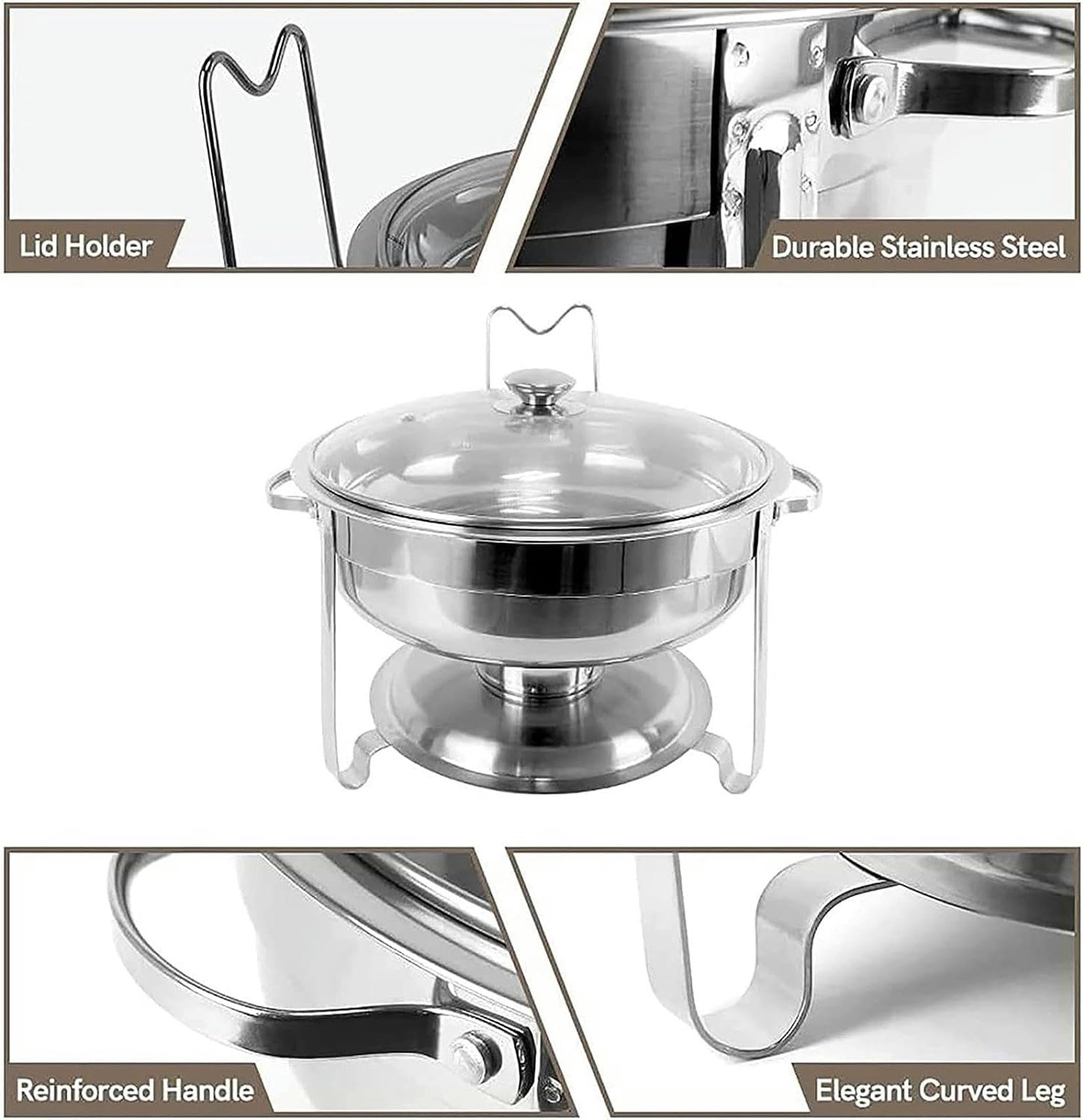 Acciaio Inossidabile Chafing Dish Buffet Set, Lid 3.5 Litre Cibo Scaldabagno Catering, con Coperchi Pentole per Servire per Catering Ristoranti Feste Matrimoni （Rullo Bordo Design）