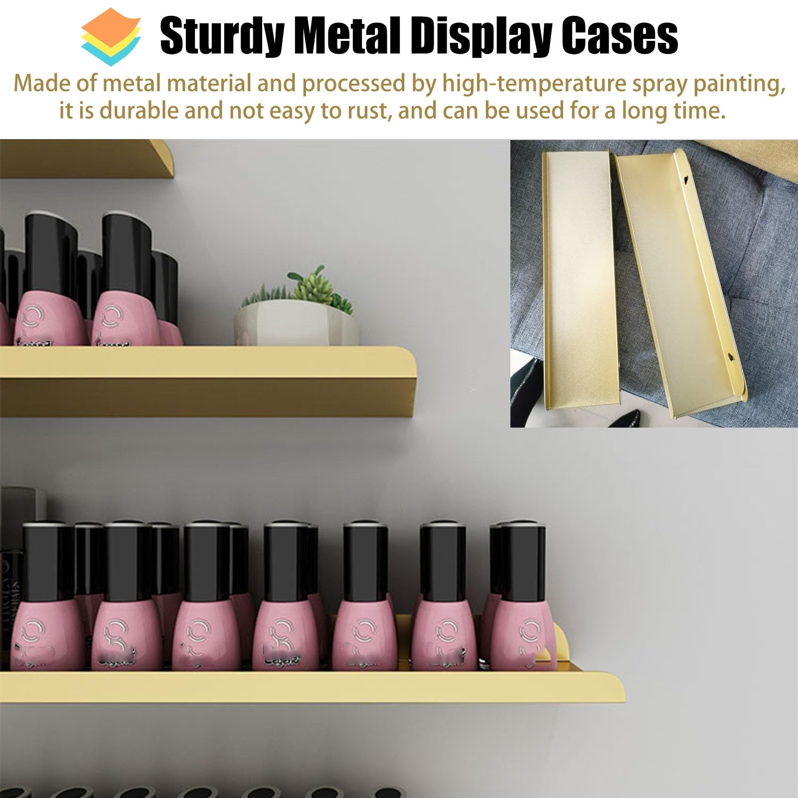 Nagellack-Regal für die Wand, Nagellack-Display-Organizer aus Metall, Wandregalhalter, Lippenstift- und Parfüm-Aufbewahrungs-Organizer für Nageltechniker (Gold, 100 cm)