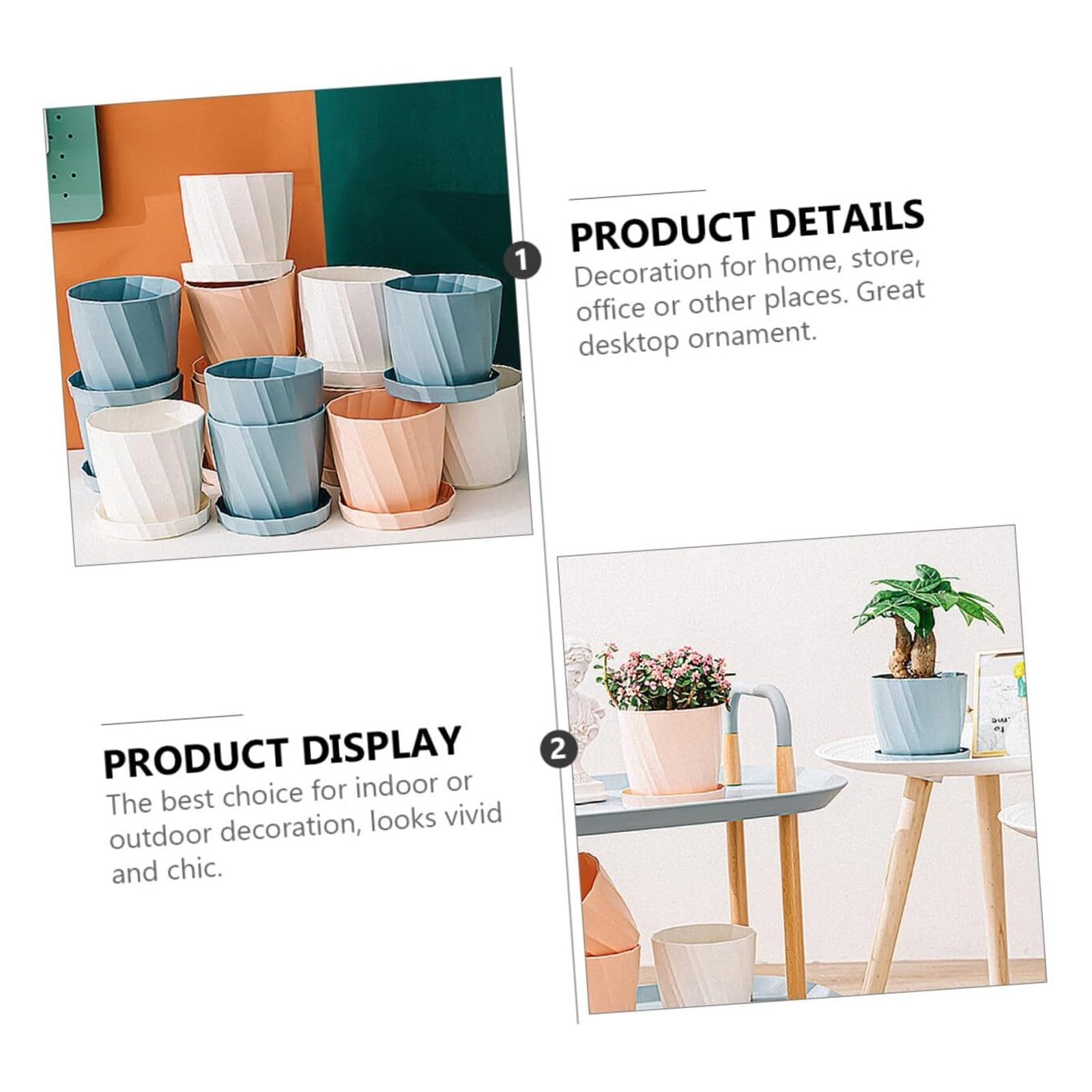 Lot de 4 pots de fleurs en plastique avec soucoupes amovibles - En polypropylène - Pour intérieur et extérieur