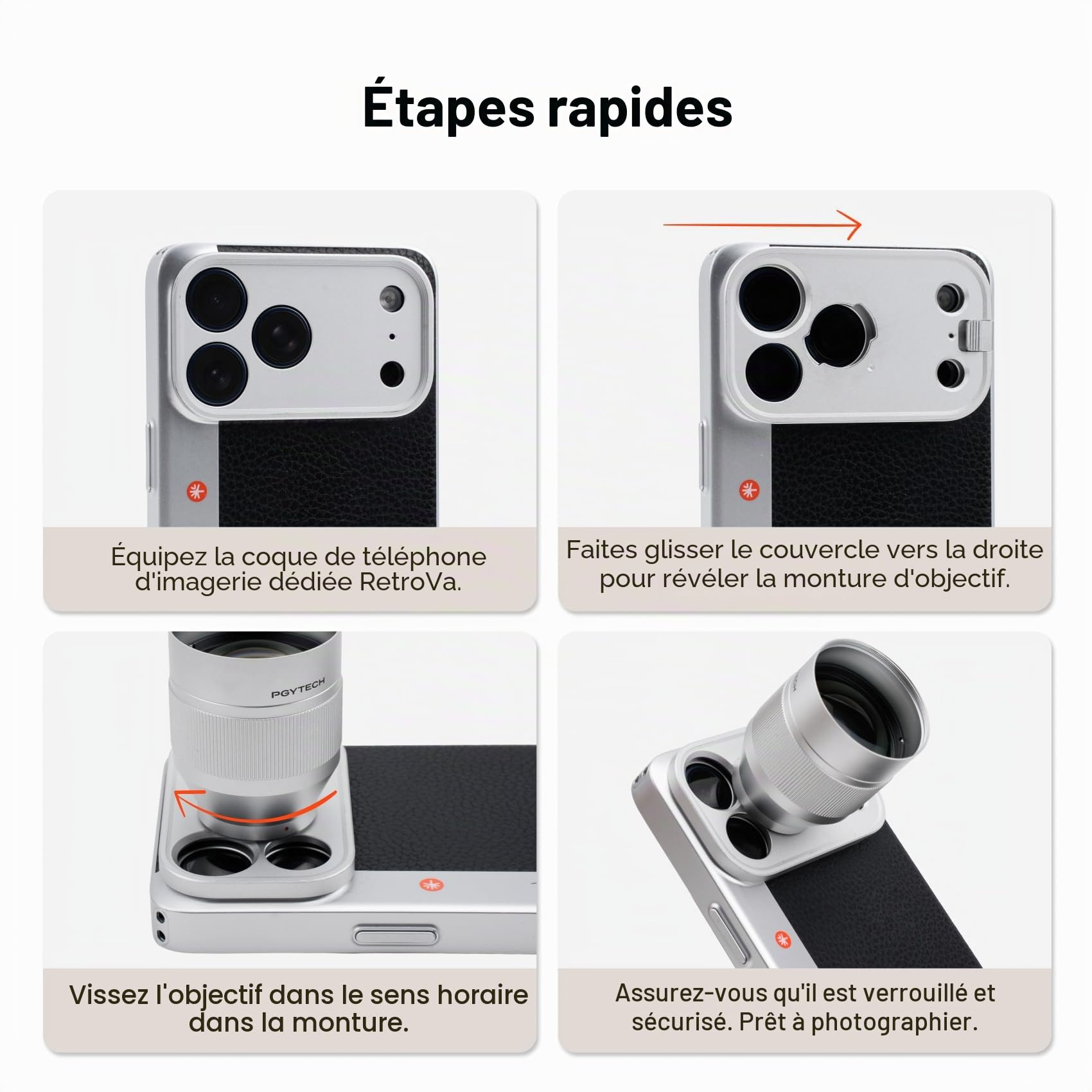 PGYTECH Téléobjectif 2X pour iPhone 17 Pro Max, Kit d'Imagerie Vintage RetroVa avec Bague d'Adaptation et Pochette, Zoom Optique Professionnel pour Création Cinématographique Mobile