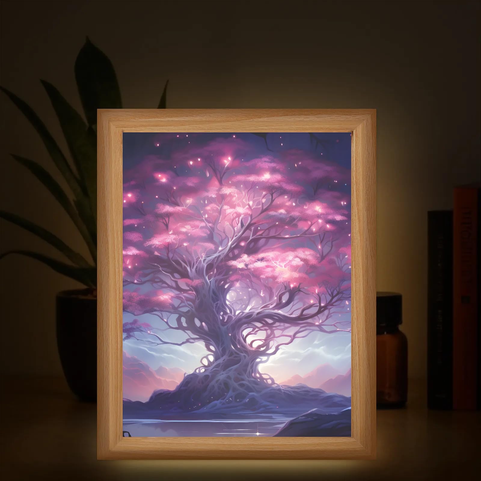 Light Up Painting, Fantastic Tree Wall Art Picture Light Magical Tree Light Up Desktop Art Frame, 10 Brightness, USB Powered, 3 Lighting Modes, Anxiety Relief Decor Gift for Bedroom Home