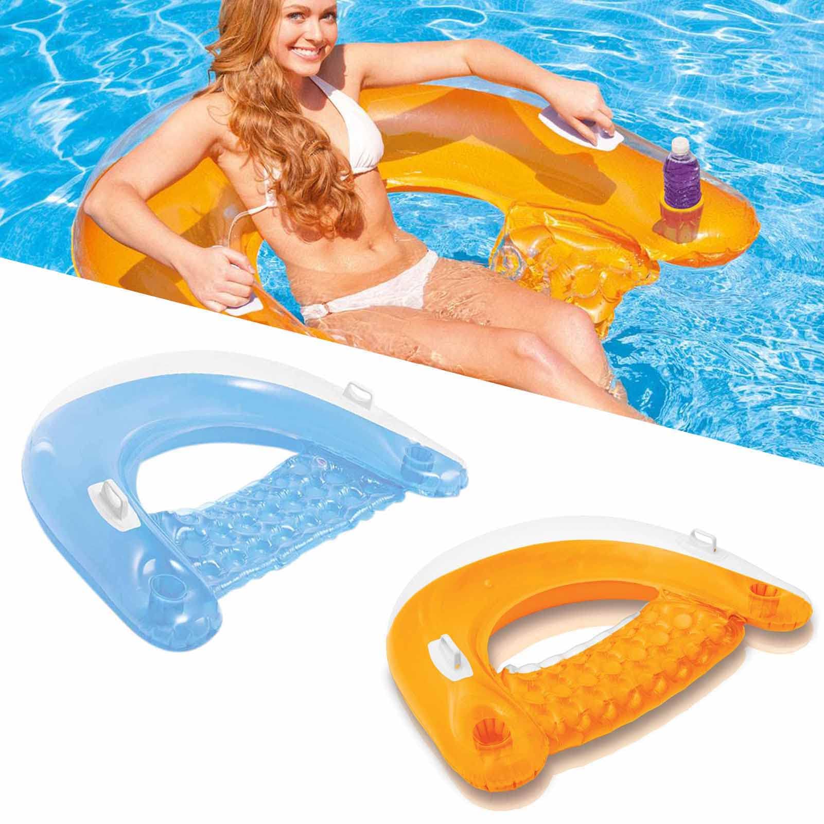 Photo 1 of Inflatable Pool Float Chair for Adults, Pool Floats Lounge for Adults with Cup Holder and Handle, Inflatable Pool Floats for Adults Perfect for Summer Pool Parties Orange+Blue