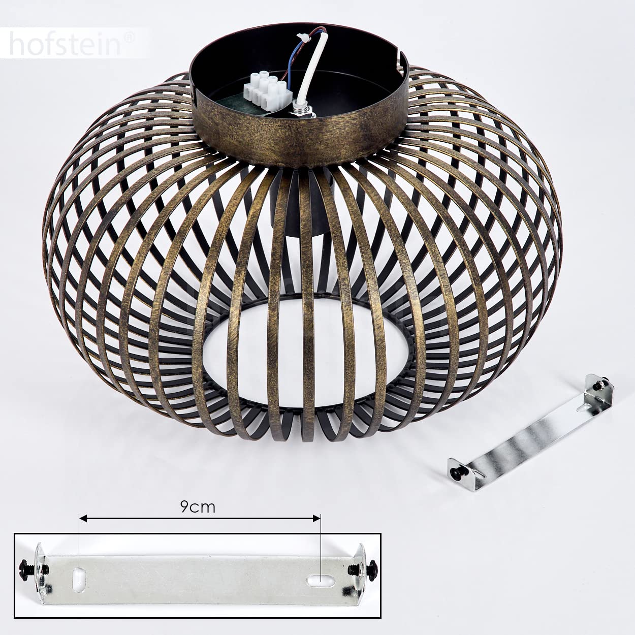 Lampa sufitowa Oravi, okrągła lampa sufitowa z metalu w kolorze czarnym/złotym antycznym,1xE27, bez żarówki, Ø30cm, lampa z doskonałym efektem świetlnym dzięki optyce kraty