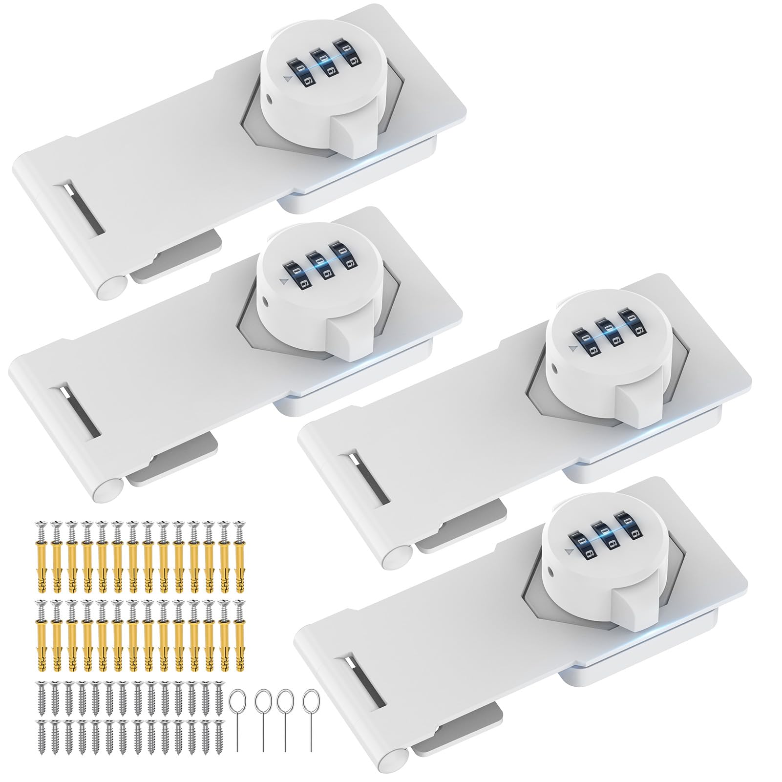 Cabinet Locks with Combination, Password Hasp Locks, 4 Pack White