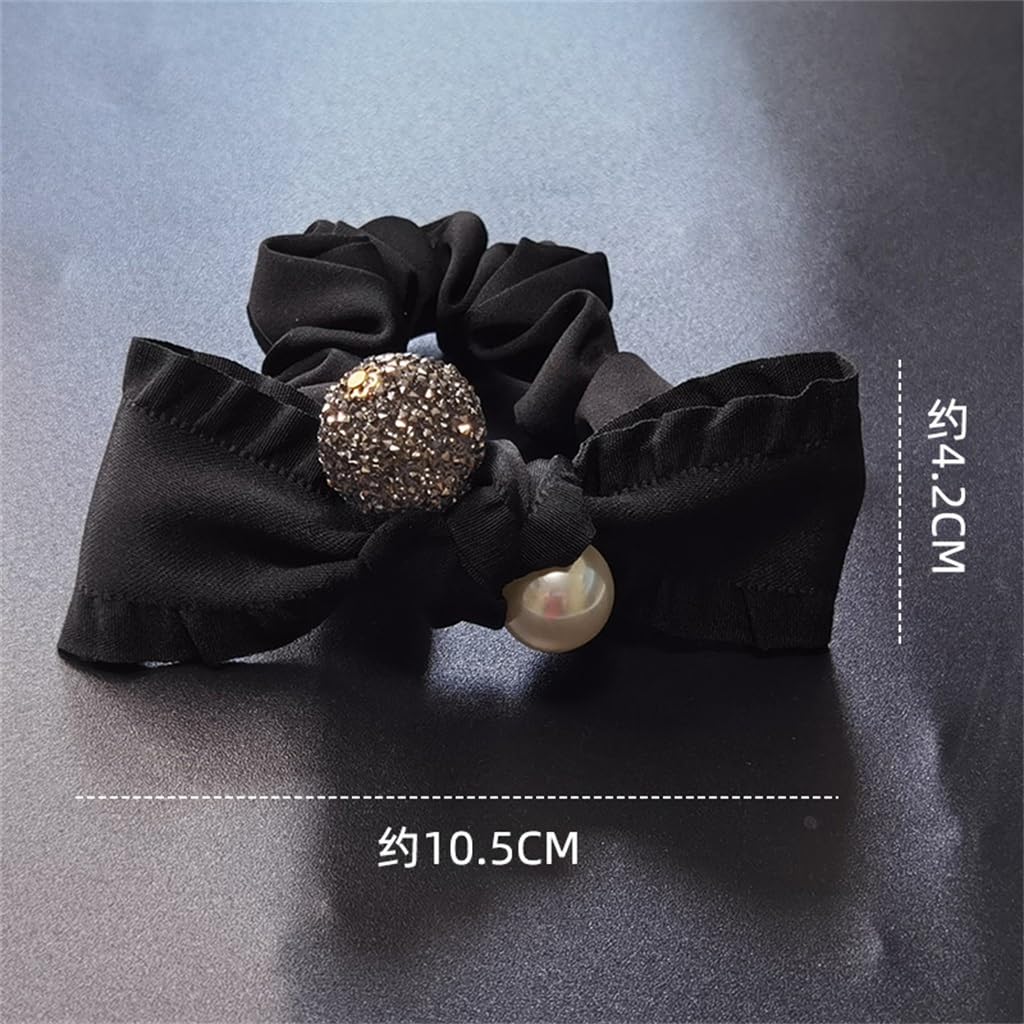 Rhinestone Hair Black Bow Rope Female Tied Rubber Band image 4
