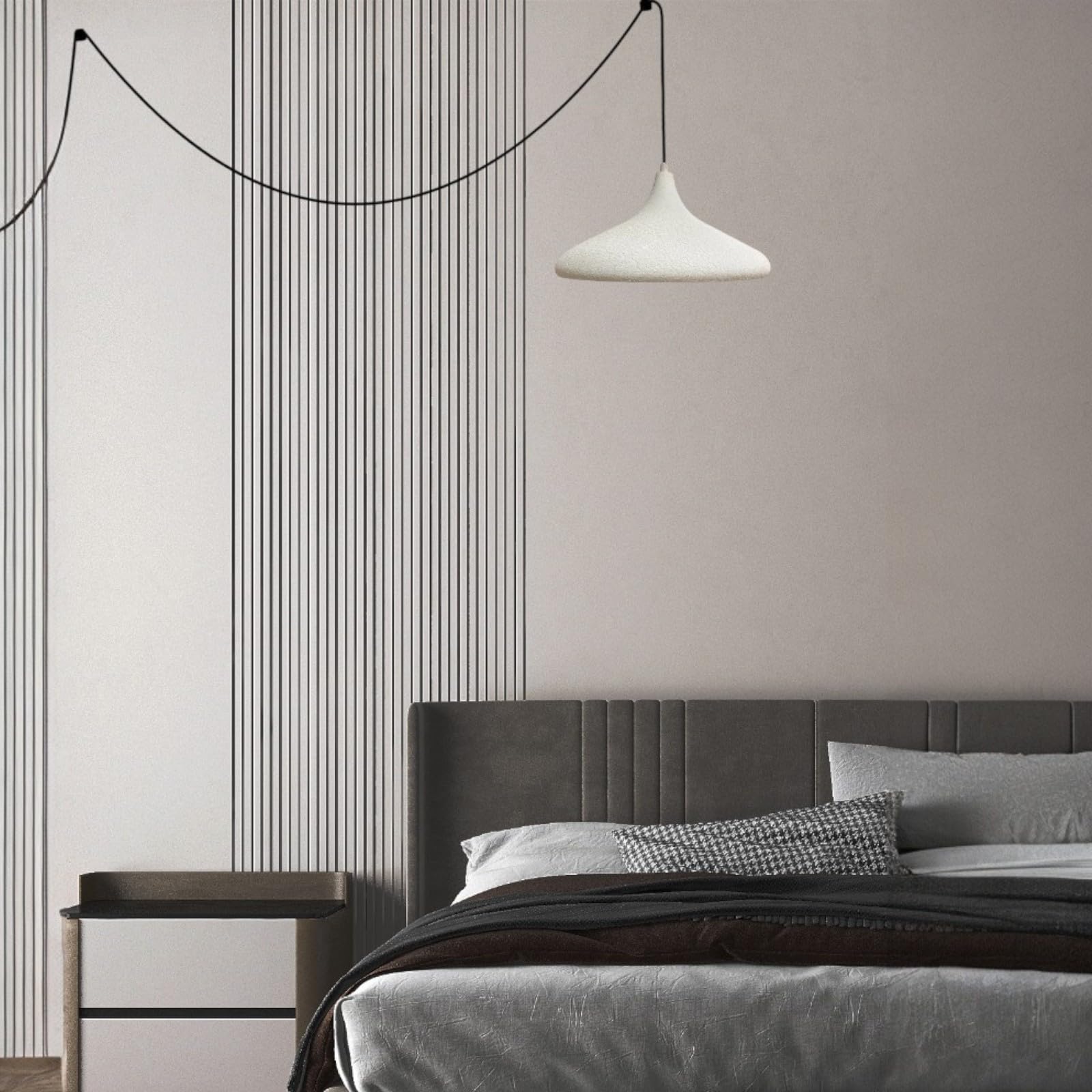 bamyum Lampadario a Sospensione con Spina, Lampadario Cucina 35 cm, Lampada da Soffitto con 450 cm Cavo, Lampadario a Sospensione, Lampada per Isola da Cucina in Metallo, Bianco