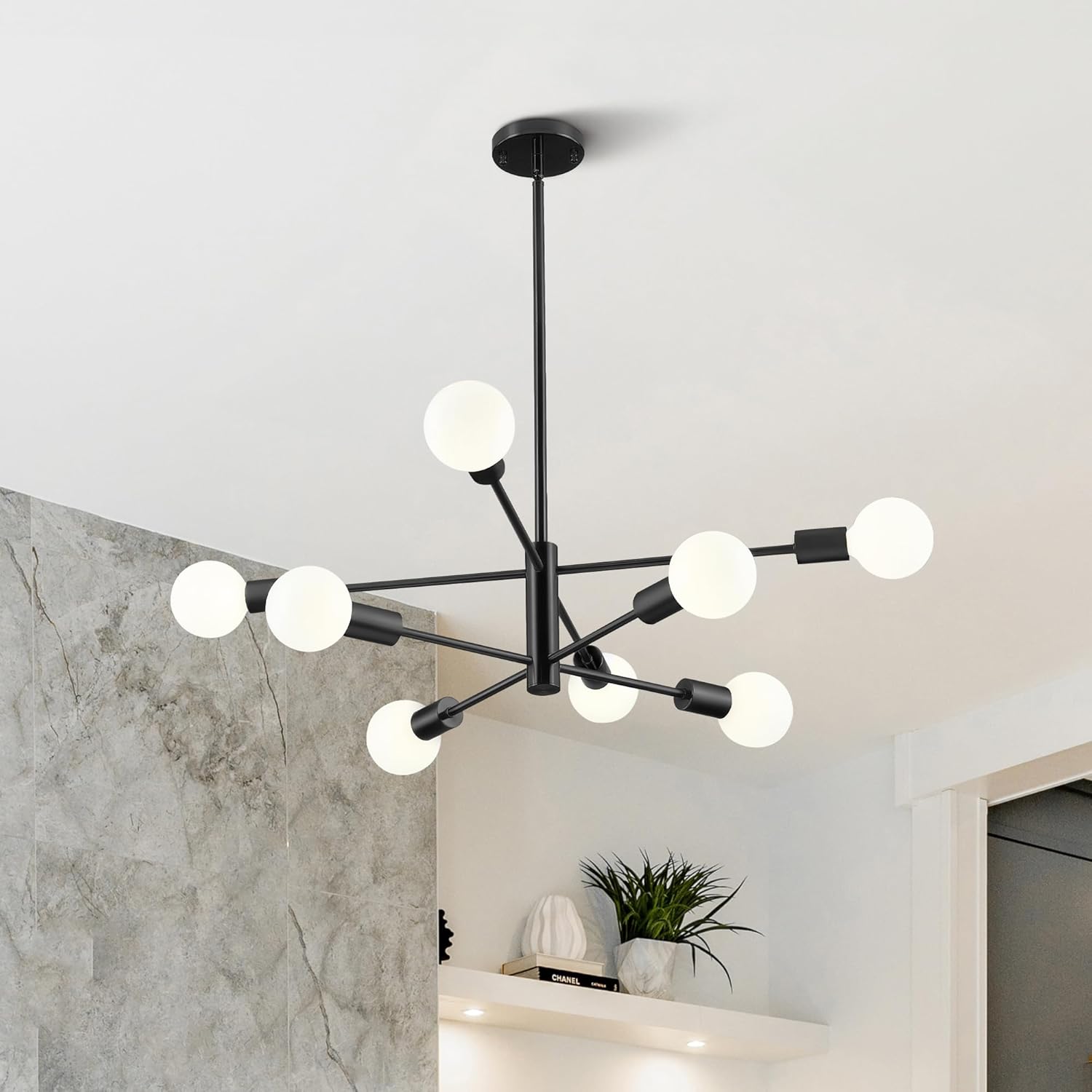 VONLUCE 8-Light Sputnik Chandelier Black, Sputnik Ceiling Light Fixture with E26 Sockets, Height Adjustable Modern Chandelier Over Table for Dining Room Living Room Kitchen Island