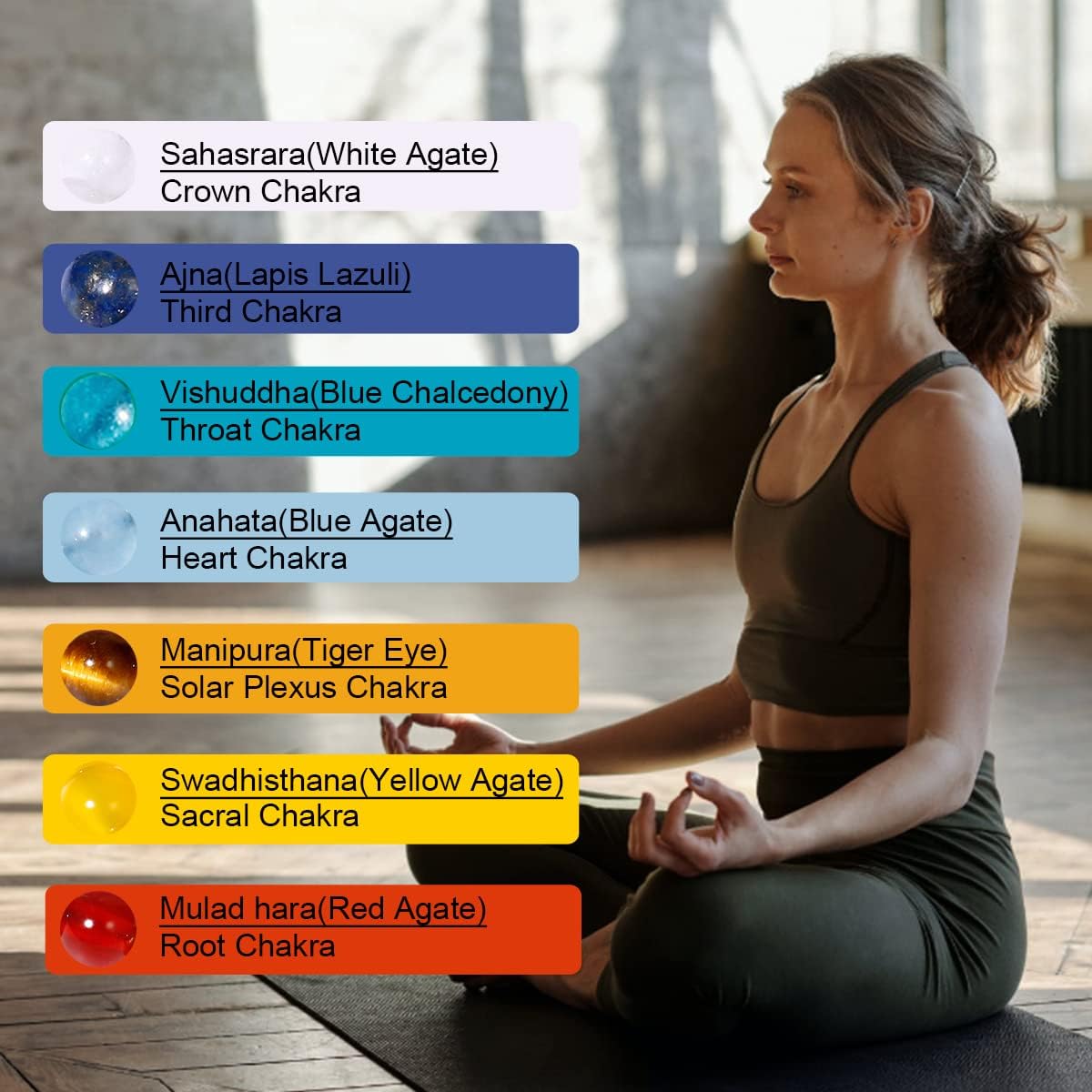 Jewever 7 Chakra Bracelet for Women Crystals and Healing Stones Balance Yoga Meditation Worry Stone Real Stone Lucky Rope Strand Bracelets Adjustable (6"-7") - Image 3