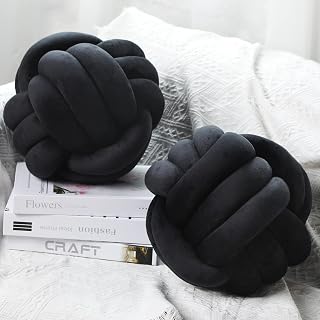 Namalu 2-Pack Soft Knot Ball Pillows - 7.87" Handmade Plush Knotted Throw Cushions for Sofa Bed Home Decor (Black)