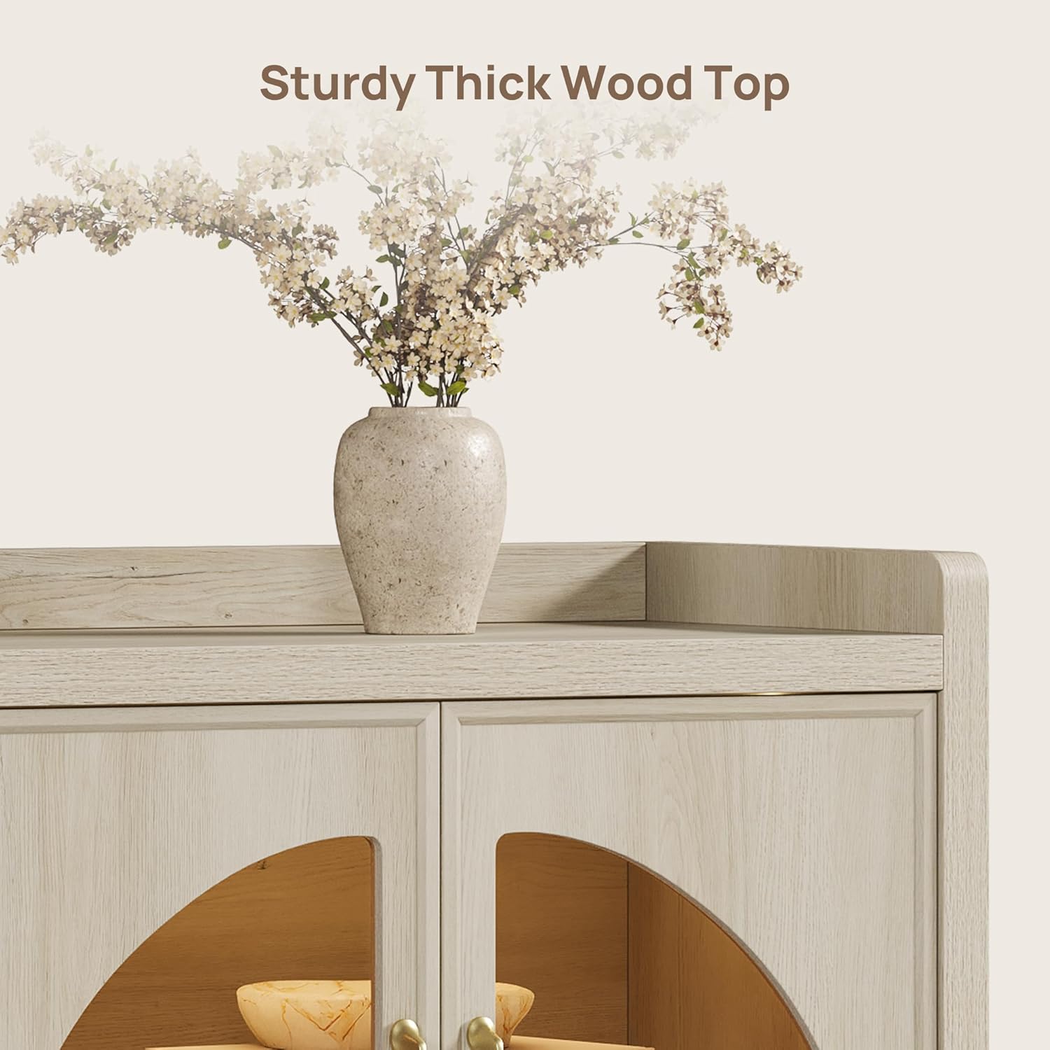 SICOTAS Sideboard Buffet Cabinet with Storage and LED Lights-Farmhouse Large Credenza Storage Cabinet with Arch Glass Doors, Adjustable Shelves, 61.7" Media Console Coffee Bar Cabinet, Grey White Oak
