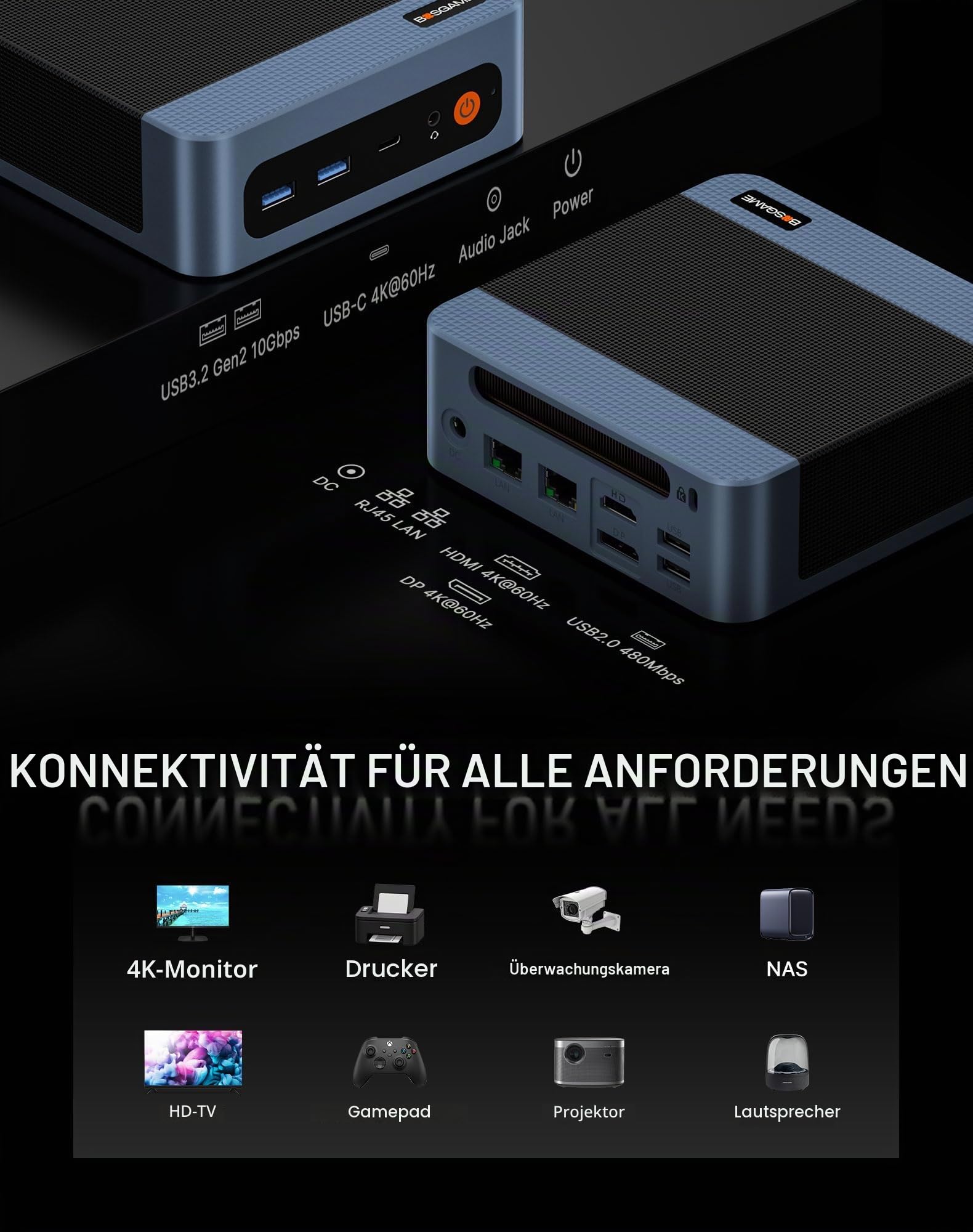 BOSGAME E5 Home-Office Mini-PC, Ryzen 5300U (übertrifft 4300U/N150, bis zu 3,8 GHz), 16 GB DDR4 RAM, 1 TB NVMe SSD, Mini-Desktop-PC, 4K Triple Display, Dual 2,5G LAN, WiFi 5, BT5.0, Mini-Computer