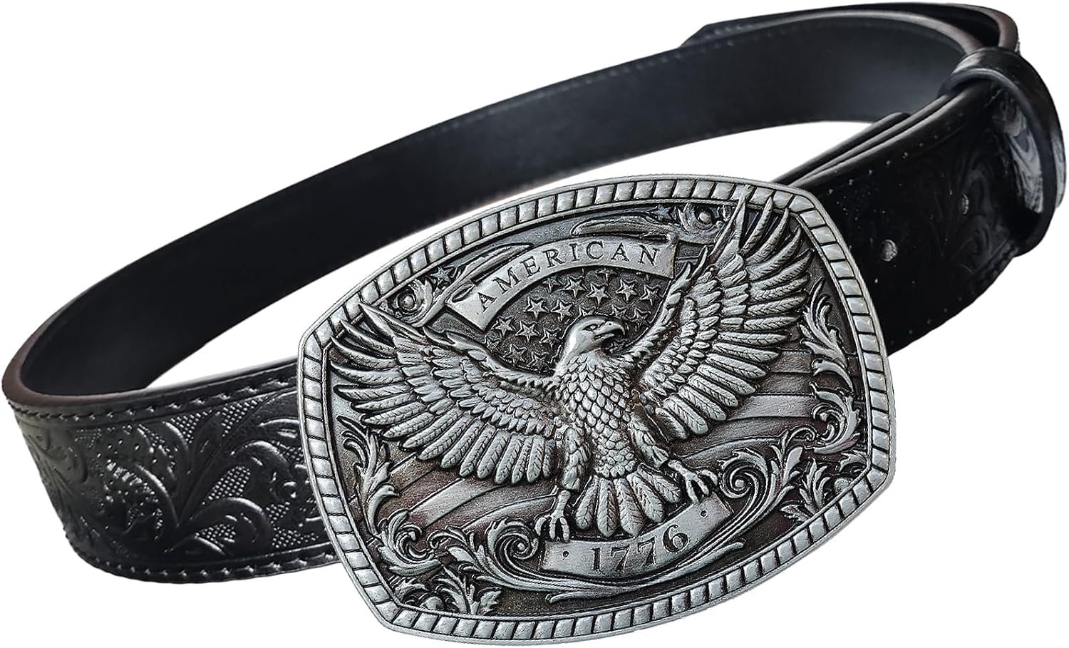 Western Belt for Belt Buckle - 1.5" Adjustable Leather Belts with Eagle Buckle Cowboy Belts for Men Women 34"-36"