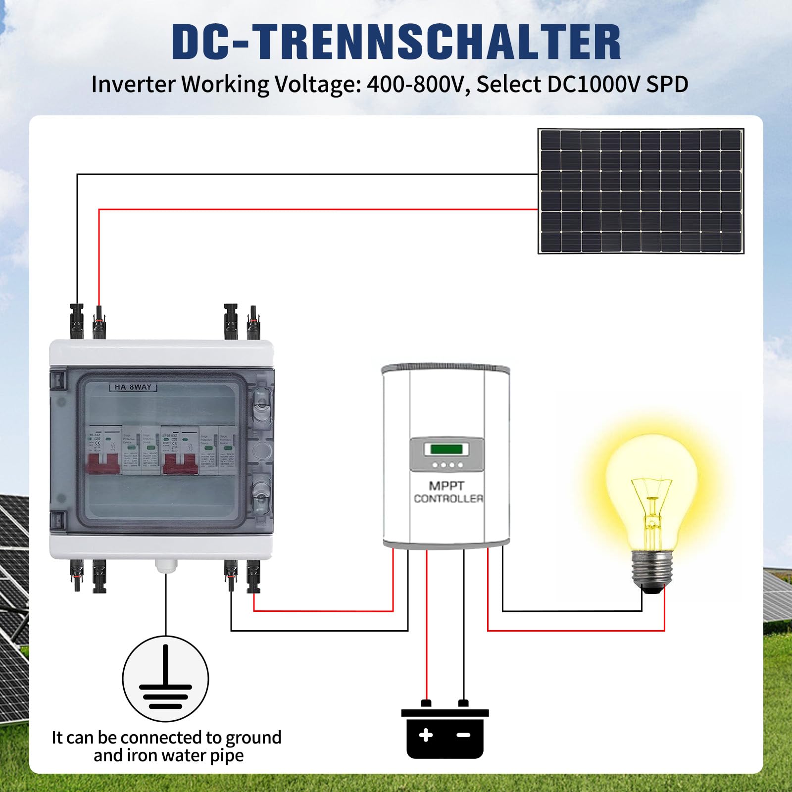 Protezione da sovratensione PV, DC 40 A/1000 V, interruttore di separazione – protezione dai fulmini IP65 impermeabile, protezione solare da tensione per fotovoltaico 2 in 2 Out