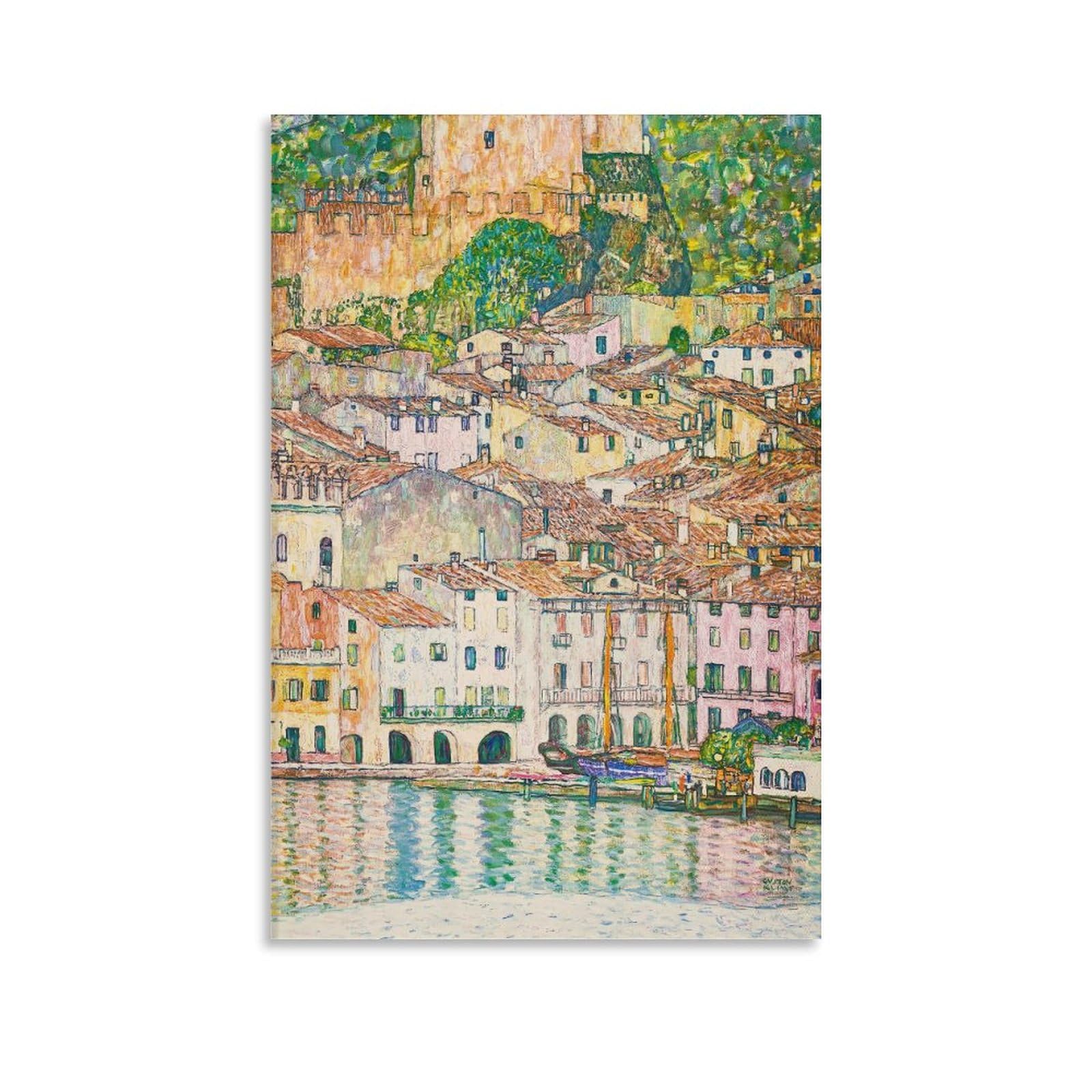 Gustav Klimt Malcesine at Lake Garda Austrian Water View Posters Wall Decor For Bedroom Canvas Painting Bathroom Art Wall Decor 12x18inch(30x45cm)