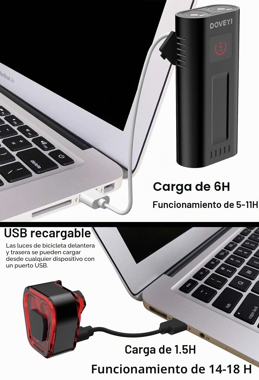 Luz Bicicleta, Potente 6400 mAh Led Luces Delantera y Trasera 2400 Lúmenes Recargables USB Linterna Impermeable IPX5 Focos para Luces y Reflectores de Ciclismo