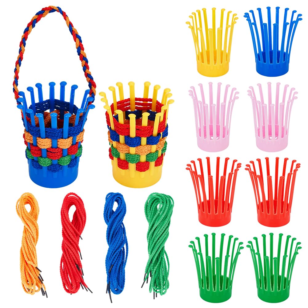 AHANDMAKER 10Pcs Basket Weaving Kit with 30 Cords Plastic Weaving Base for Baskets Making DIY Hand Knitted Basket for for Imagination Coordination Fun Educational Handicraft Arts Storage