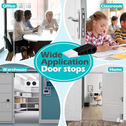 Miniatura 7 de Paquete de 12 topes de puerta de goma con soporte para la parte inferior de la puerta, tope de puerta antideslizante para todo tipo de suelos (negro)