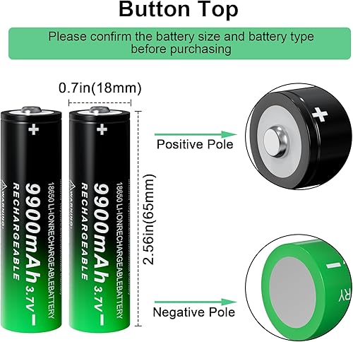Miniatura 6 de 18650 Batería recargable 9900mAh 3.7V Li-ion Baterías 18650 Botón de batería Top 2 Pack para linternas Faros