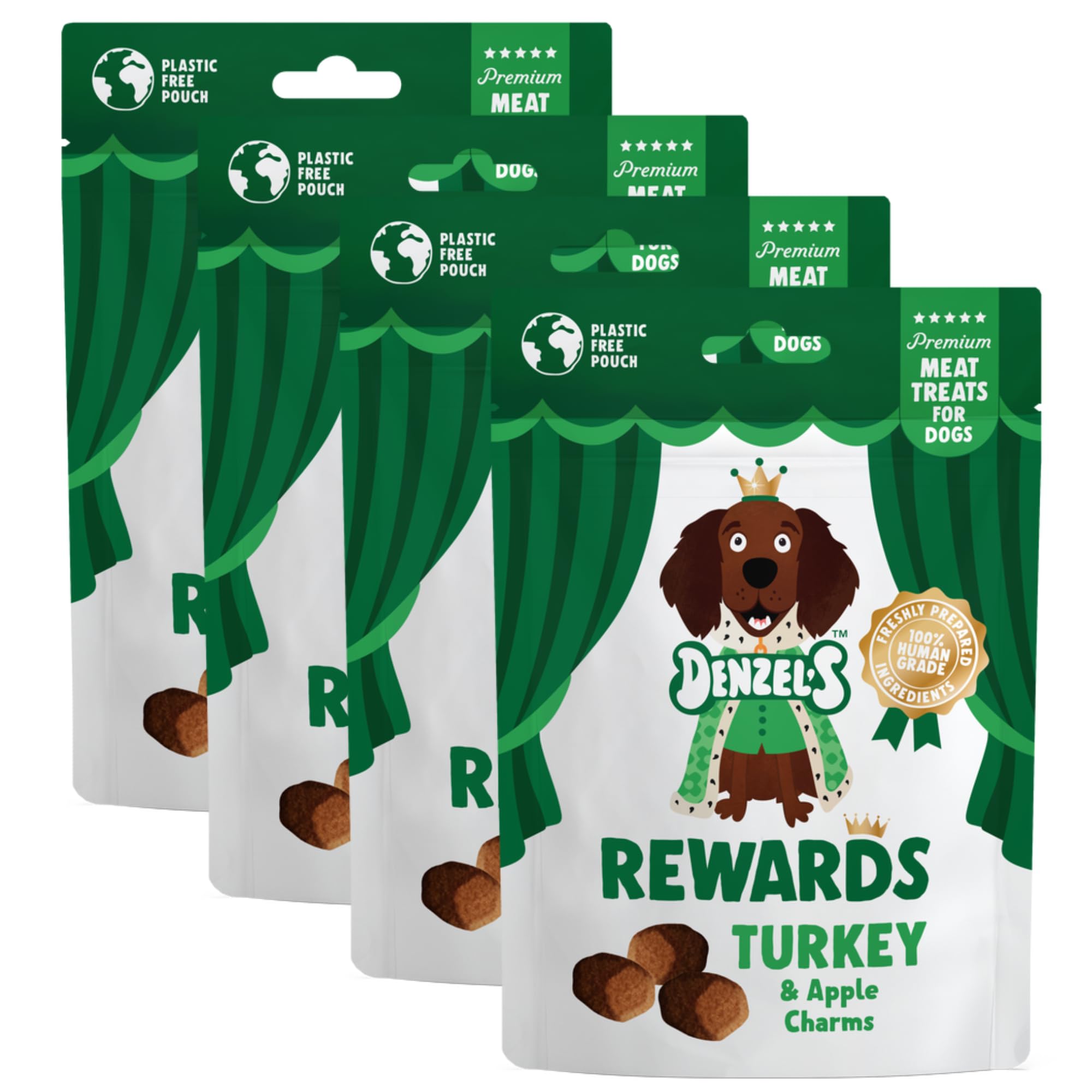 Denzel's All Natural Dog Treats - High Value Rewards - Turkey & Apple (4 x 70g)